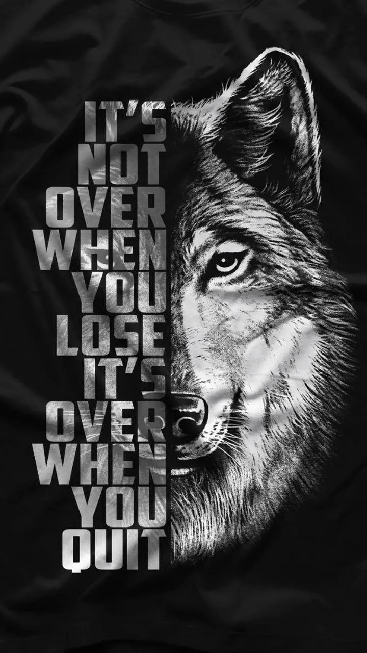 Wolf Art With a Motivational Quote About Never Giving Up