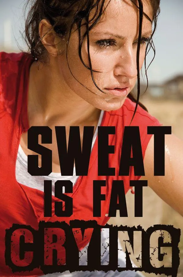Woman Is Sweating Hard With an Intense Expression and Quote