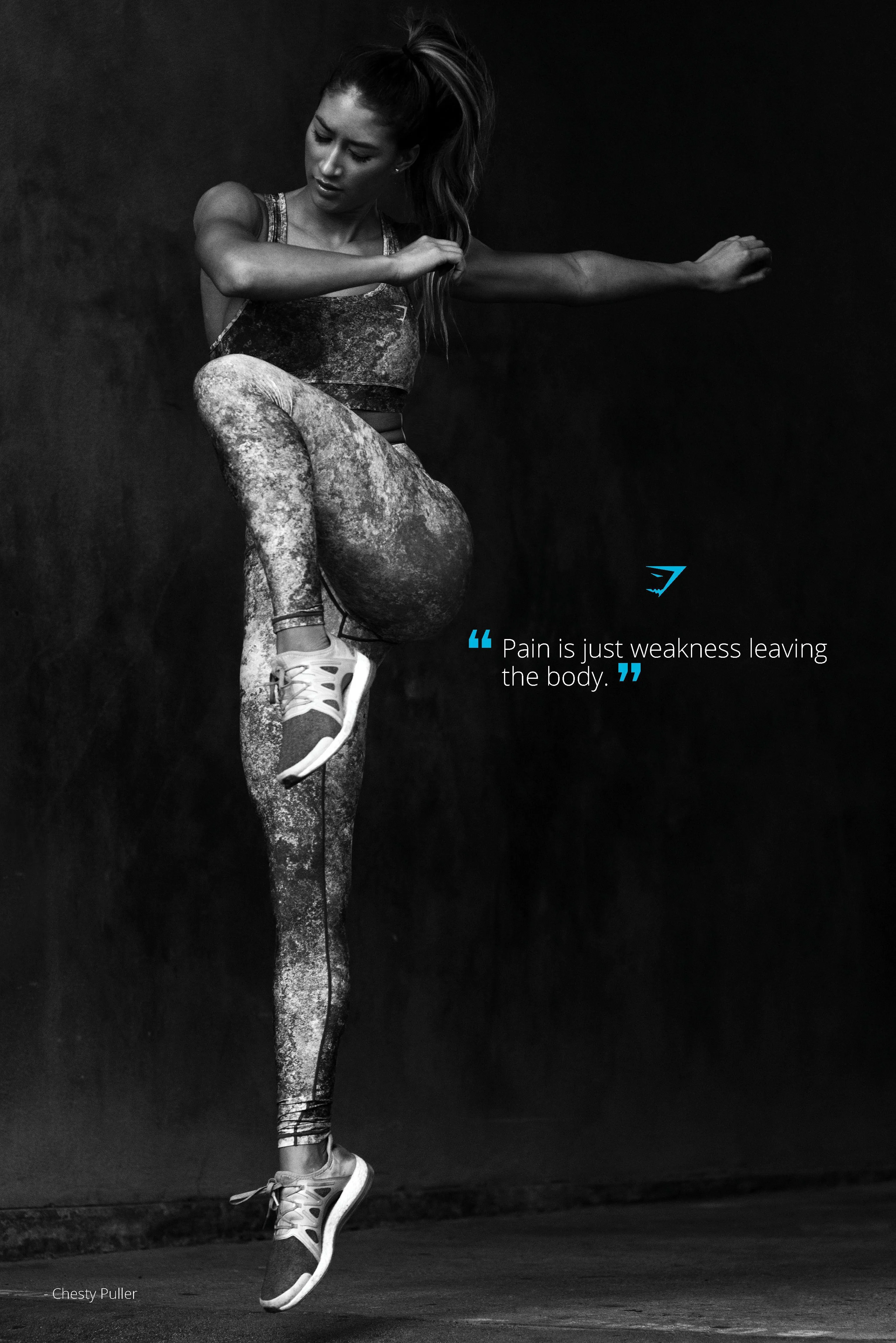 Woman Stretching in a Dark Room With Training Motivation