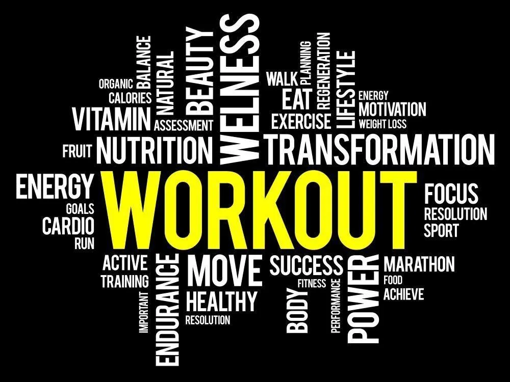 Word Cloud About Fitness Workout Nutrition Strength