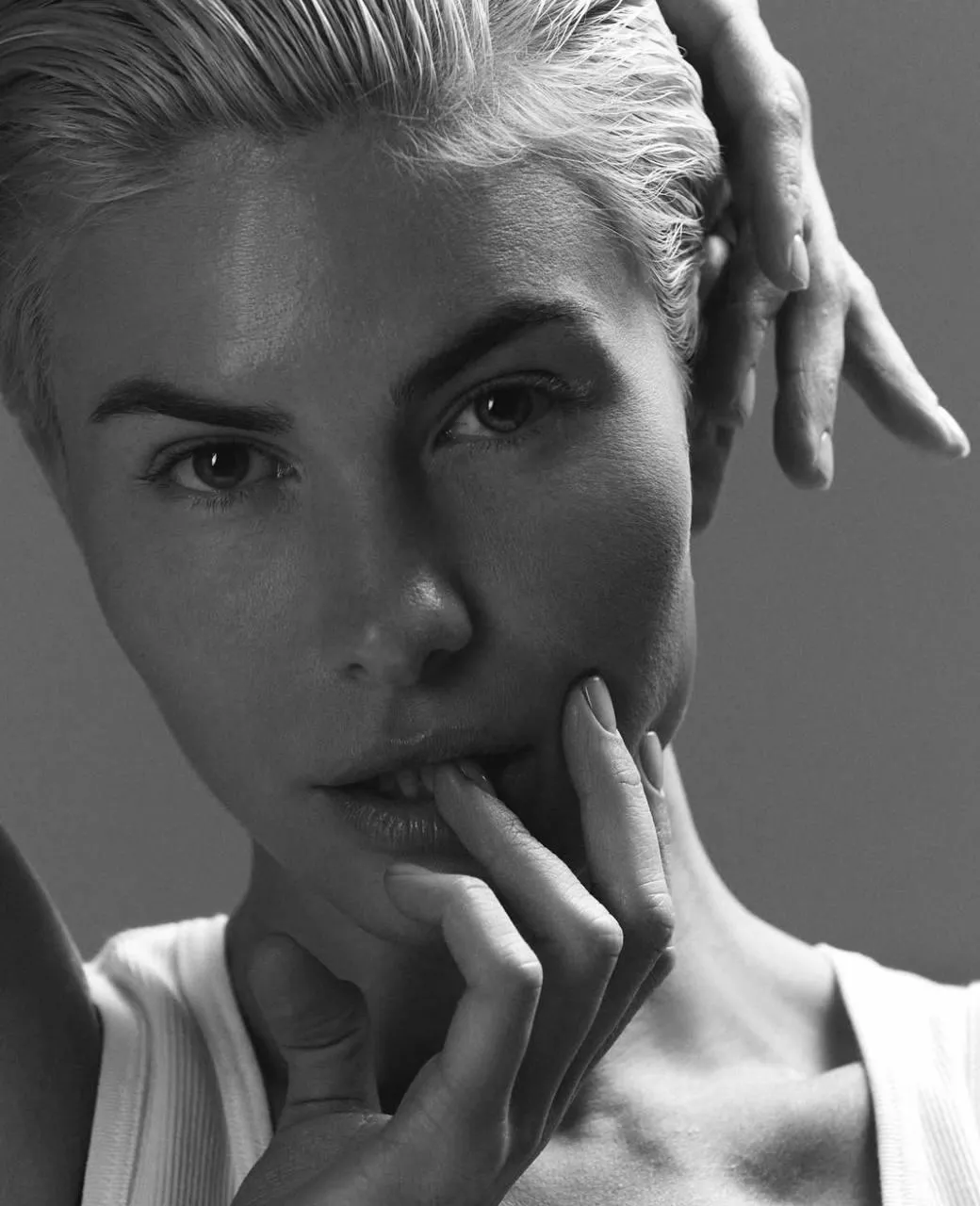 Artistic Black And White Close Up of a Thoughtful Woman
