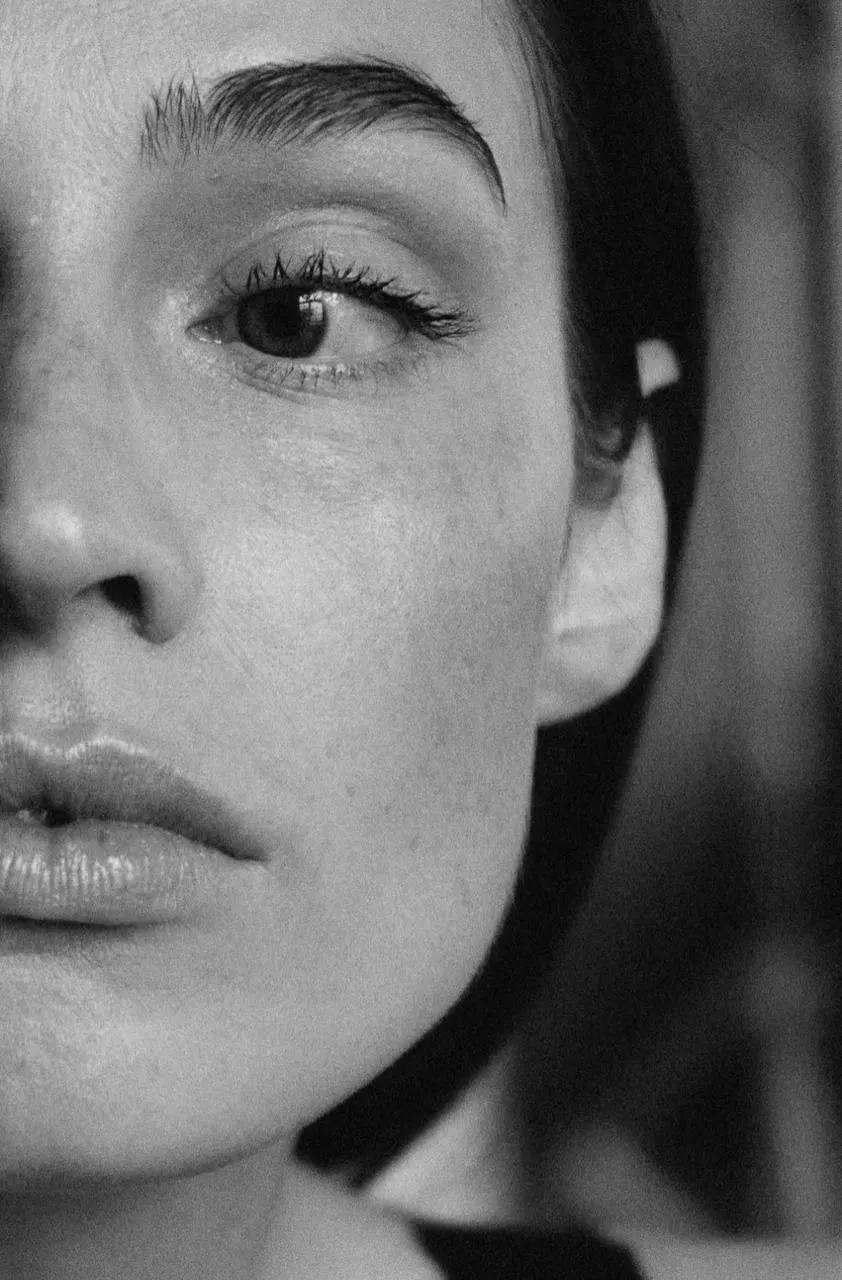 Artistic Black And White Close Up Portrait of a Woman Image