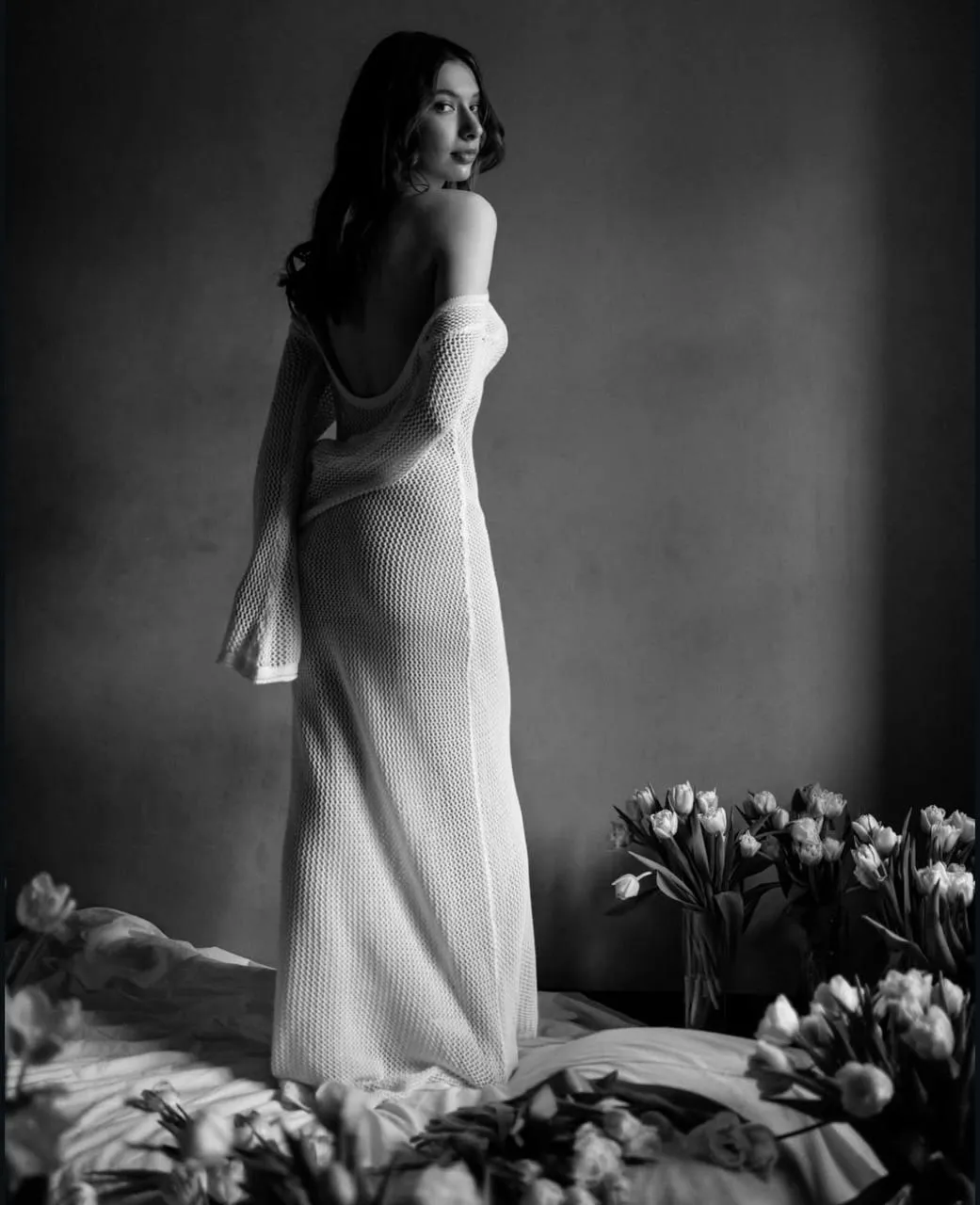 Artistic Black And White Photo of a Woman in a Flowing Dress