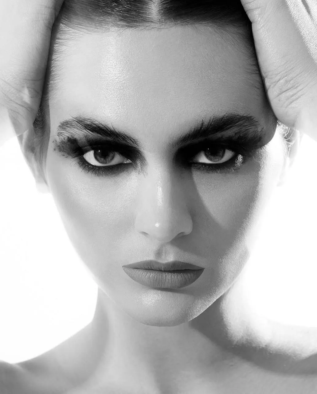 Black And White Beauty Portrait with Intense Stare Wallpaper
