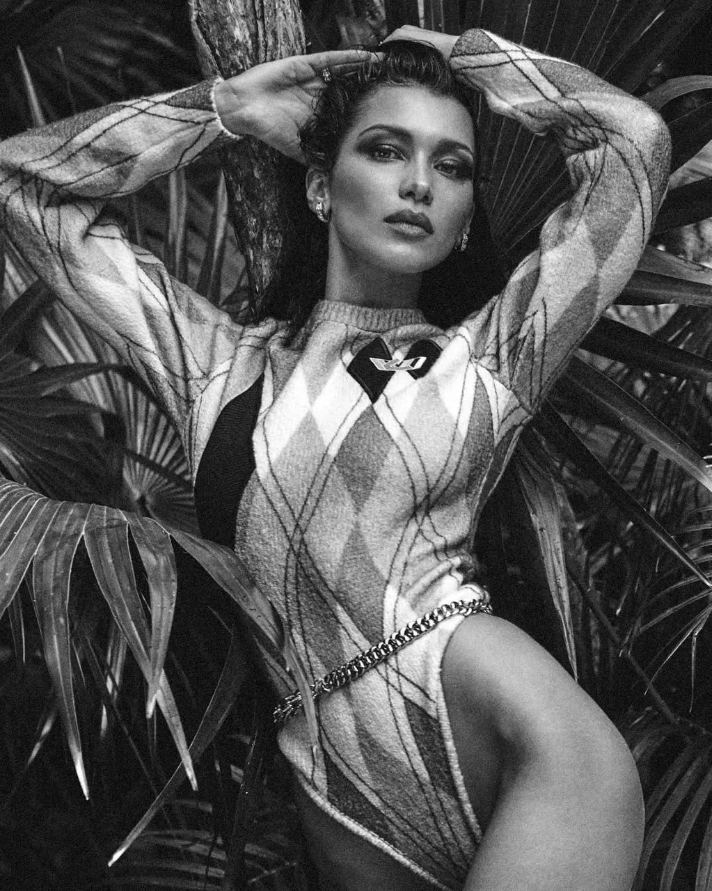 Black And White Portrait of a Woman Posing Confidently Image