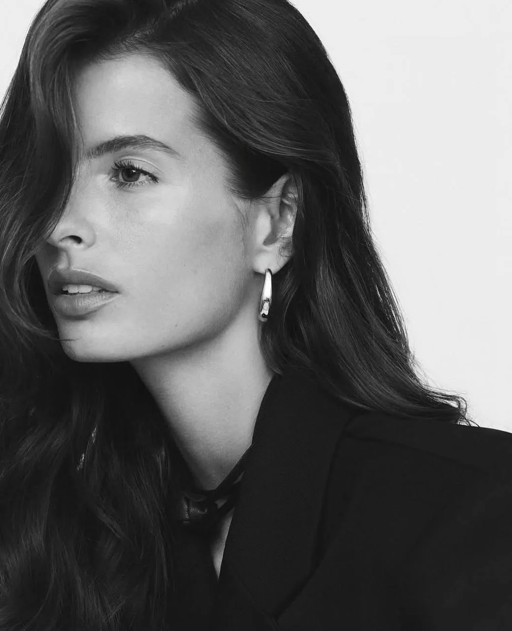 Black And White Portrait of a Woman with Long Dark Hair