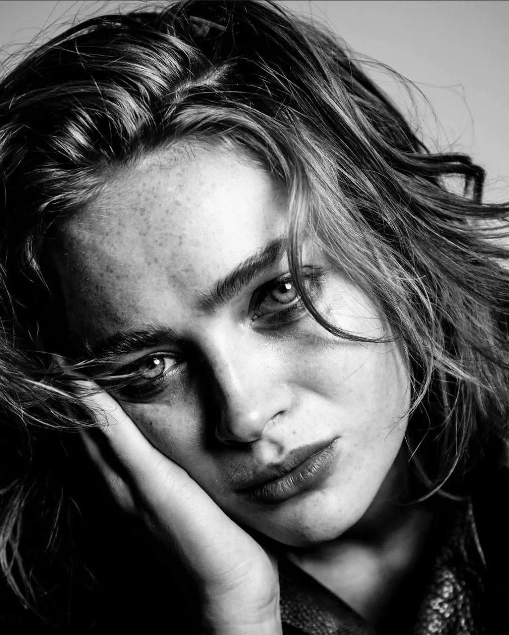 Black And White Portrait of Woman with a Soft Relaxed Gaze