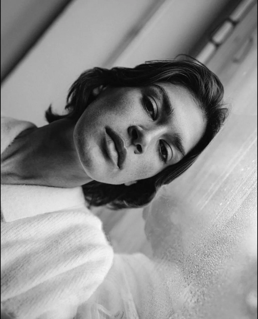 Close Up Black And White Portrait of a Woman Face Selfie