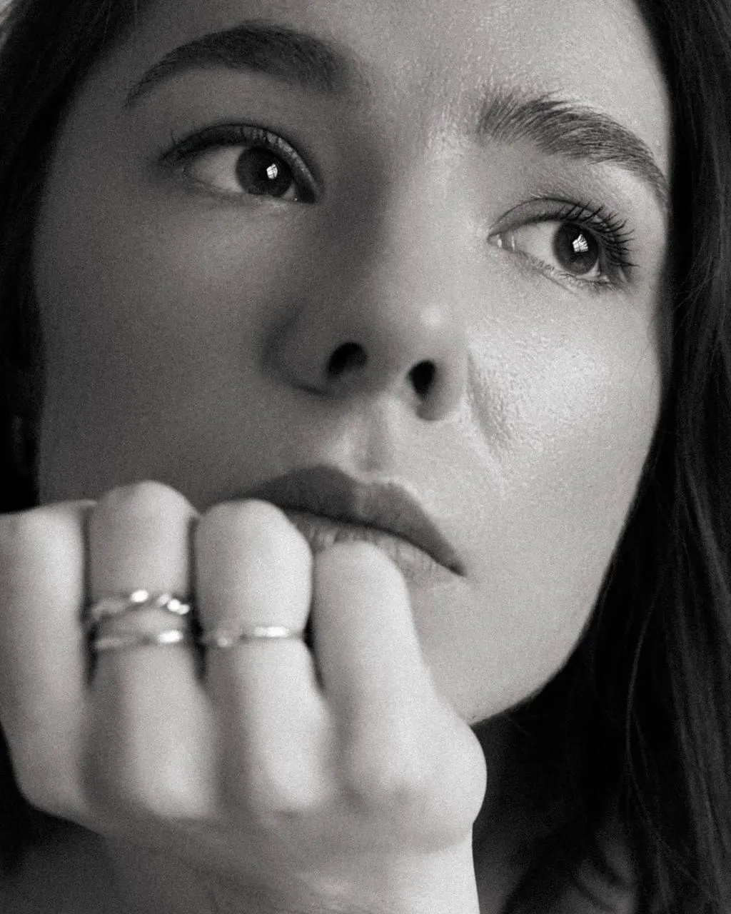 Close Up Black And White Portrait of a Woman with Rings