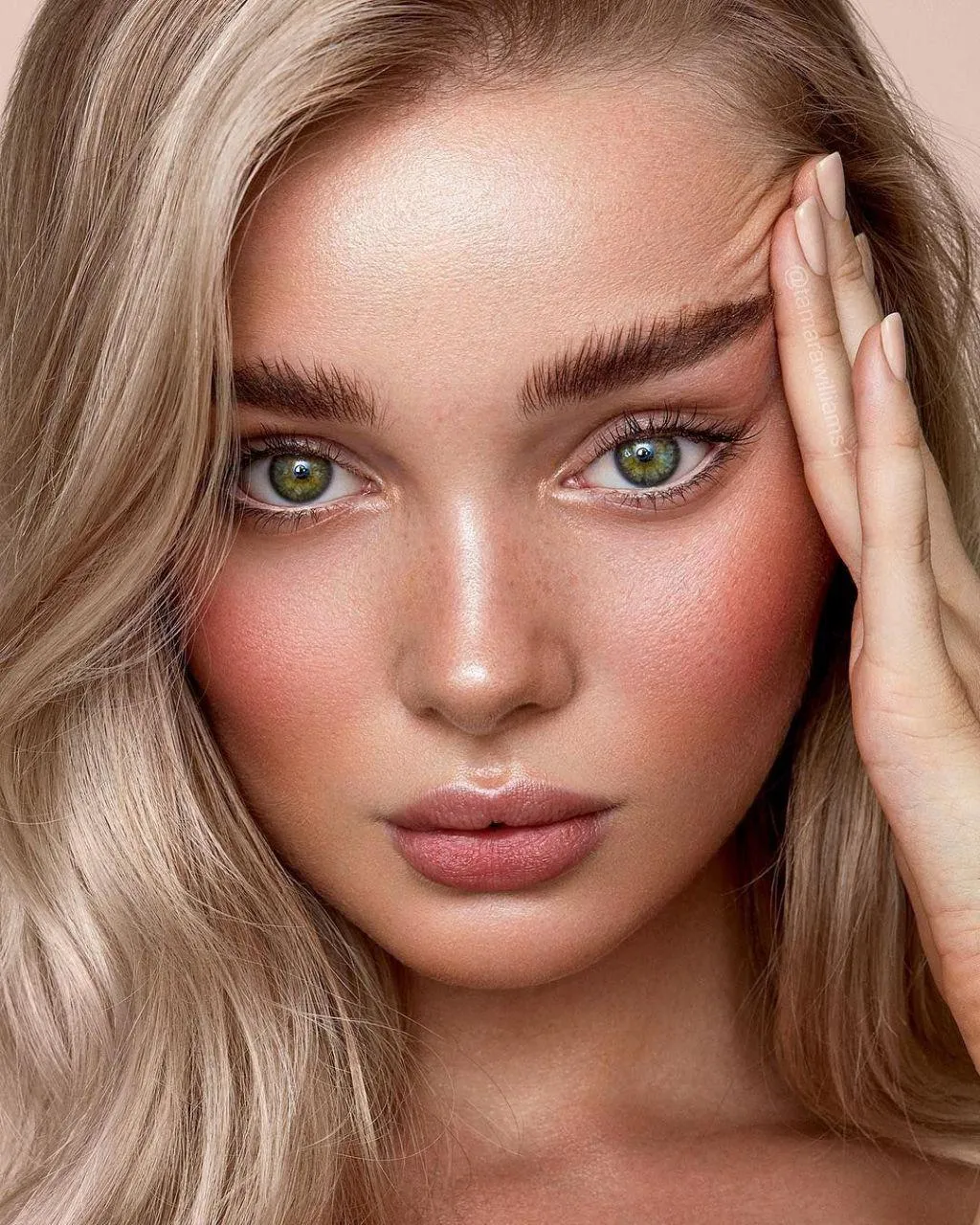 Close Up of a Blonde Woman with Green Eyes Free Wallpaper