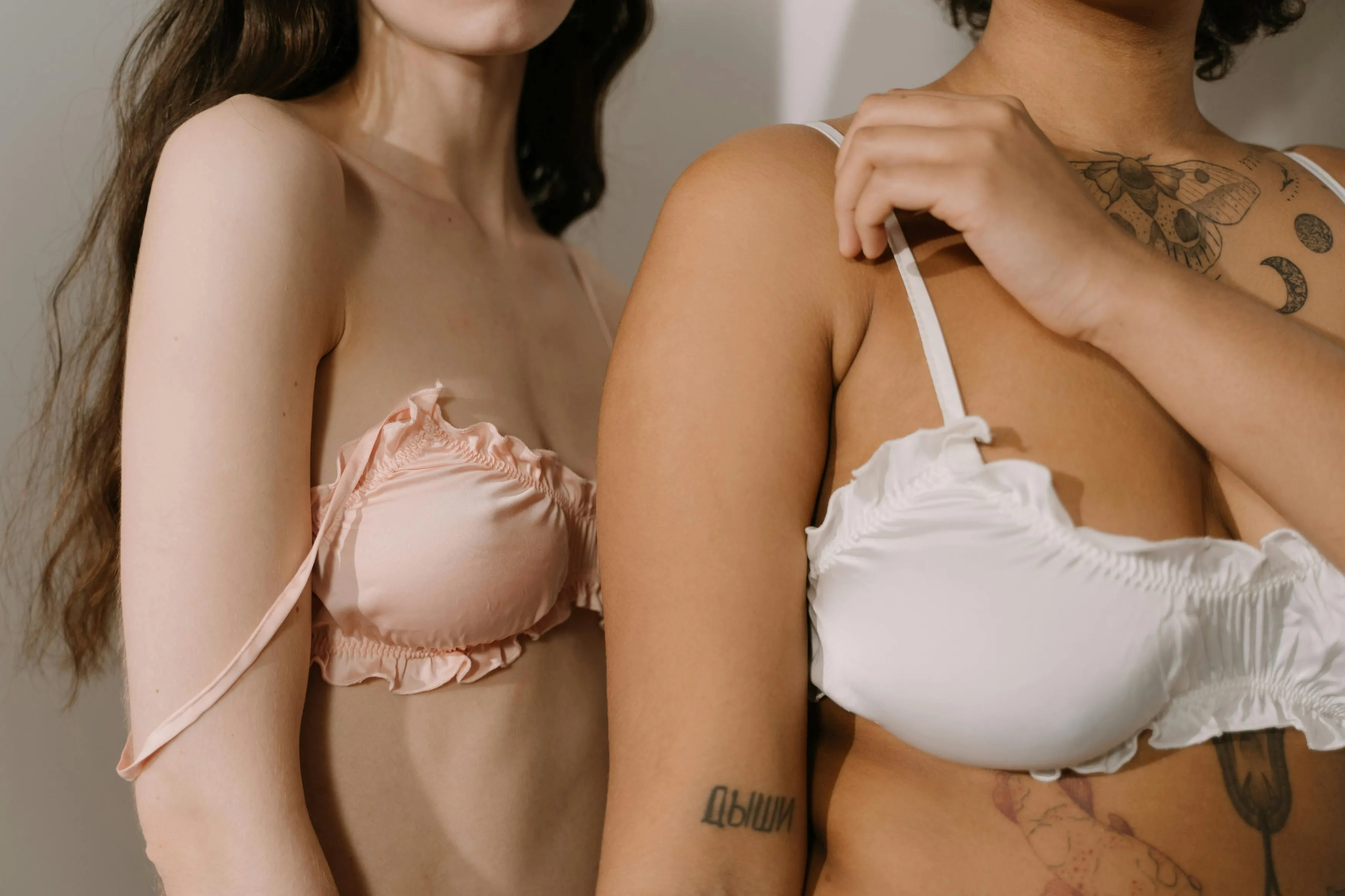 Close Up of Two Women Wearing Matching Pastel Lingerie Image