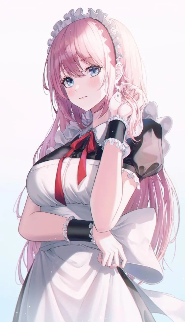 Cute anime girl in maid outfit with long pink hair and a bow