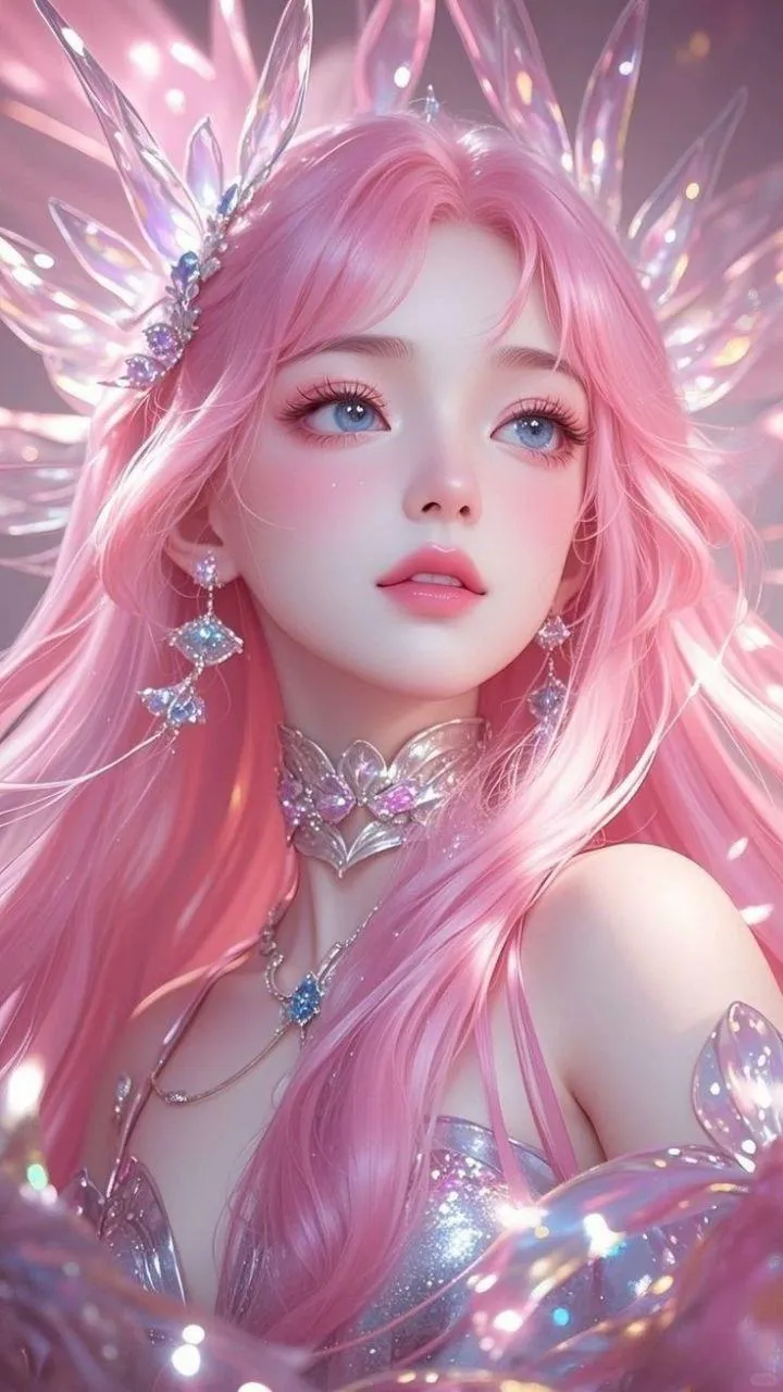 Fantasy Pink Haired Character with a Glowing Jewel Design