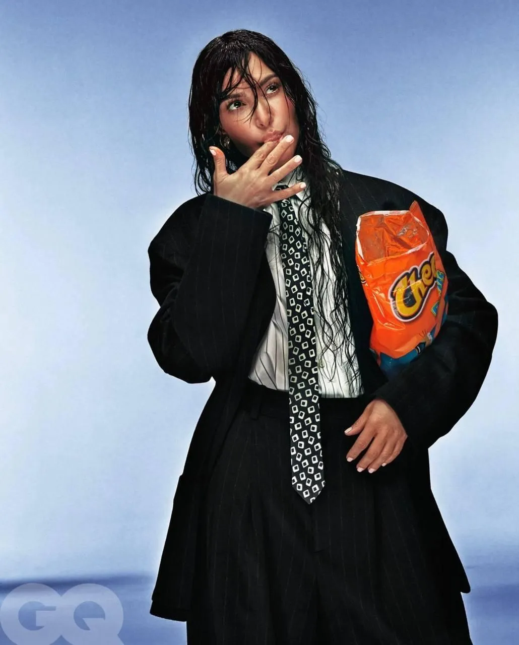 Fashionable Woman in Oversized Suit And Necktie Styling