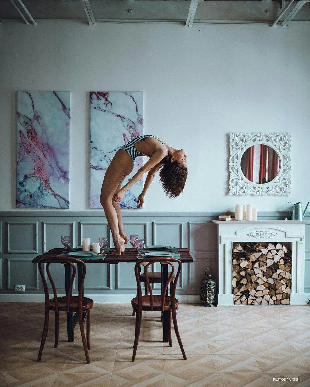 Graceful Ballerina Strikes a Pose in a Vintage Style Room