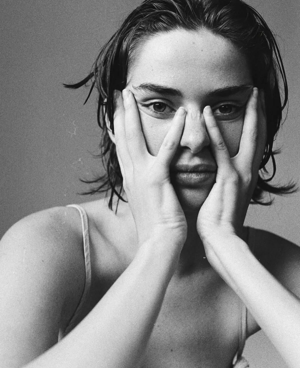 Introspective Black And White Close Up of a Thoughtful Woman