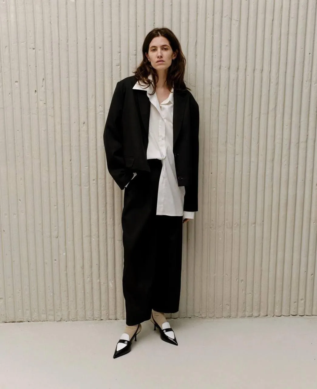 Minimalist Fashion Portrait with Oversized Shirt And Coat