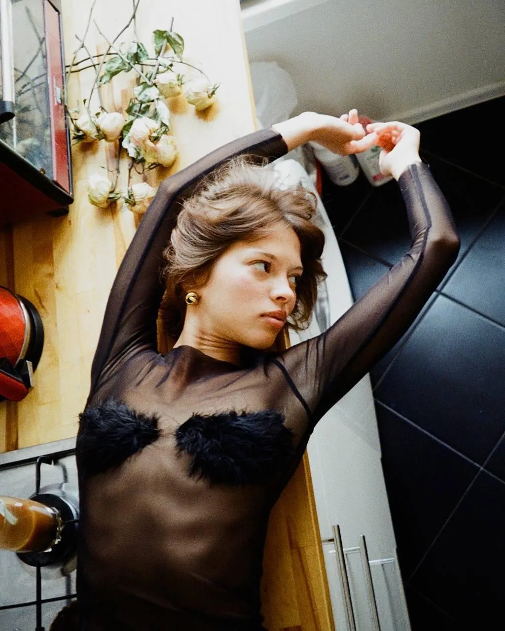 Stylish Woman in a Black Sheer Outfit Striking a Pose Image