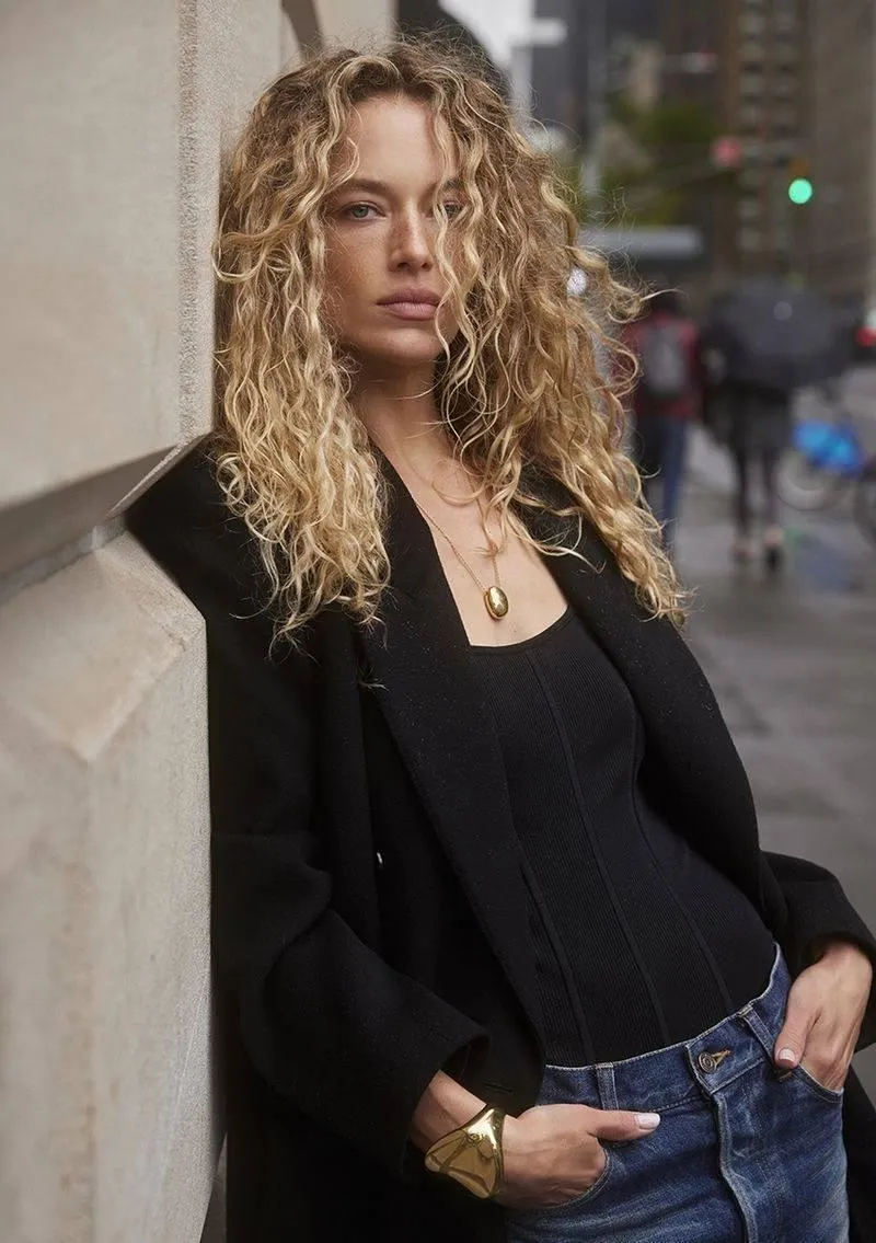 Urban Fashion Portrait with Natural Curly Blonde Hair Image