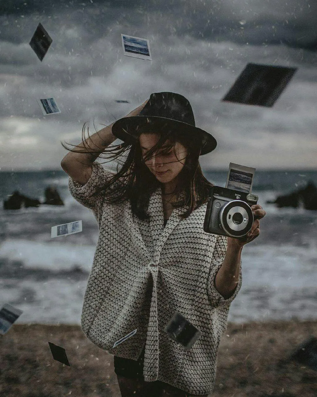 Woman Model Is Throwing Cards in the Air While Wearing a Hat