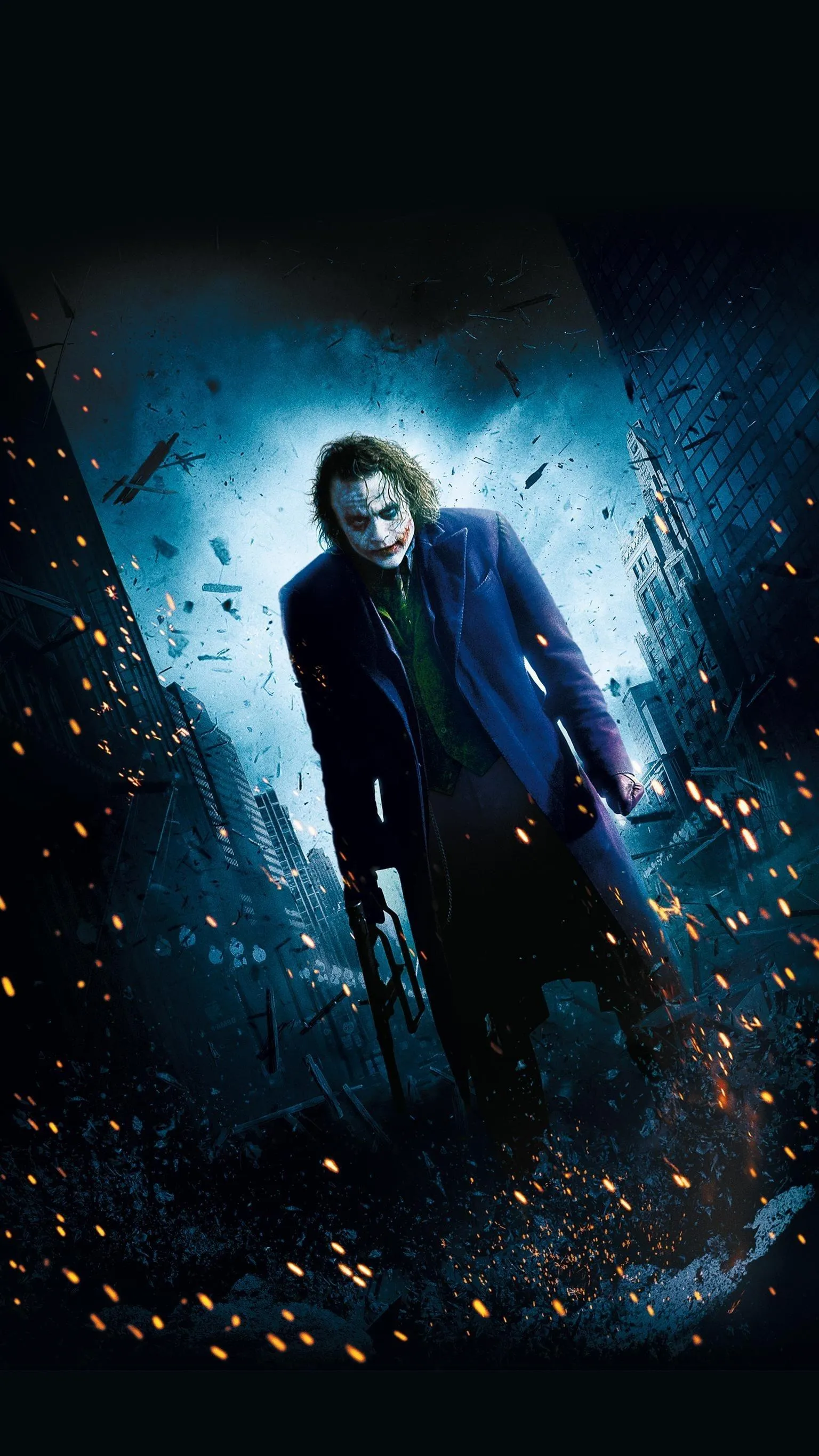Heath Ledger Joker in Burning City Background 4K Wallpaper