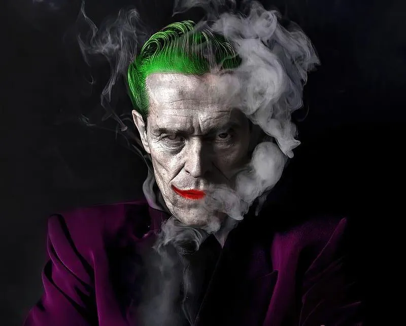 Joker Smoking in Purple Suit with Green Glowing Hair Image
