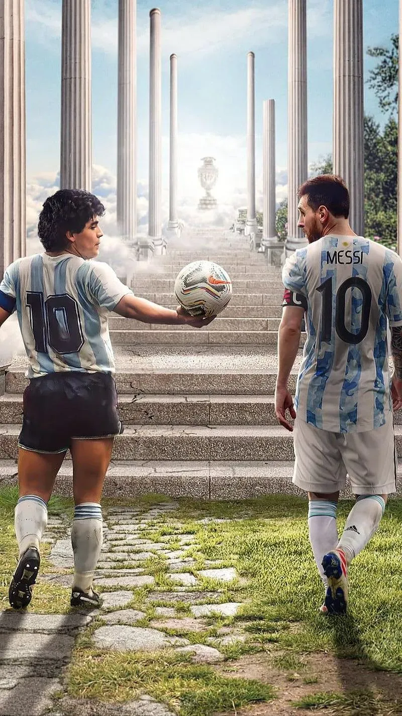 Diego Maradona And Lionel Messi Football Legends Wallpaper
