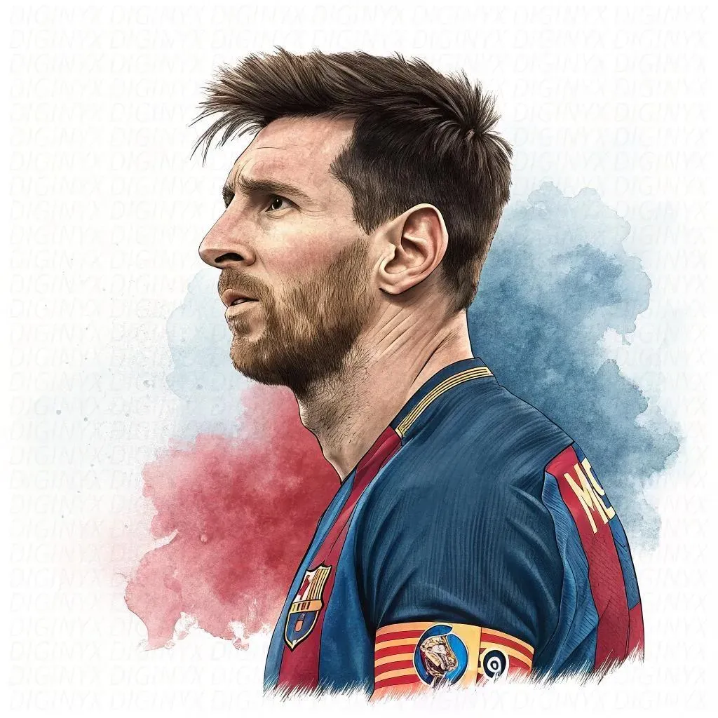 Drawing HD Wallpaper Of Lionel Messi In Barcelona Uniform