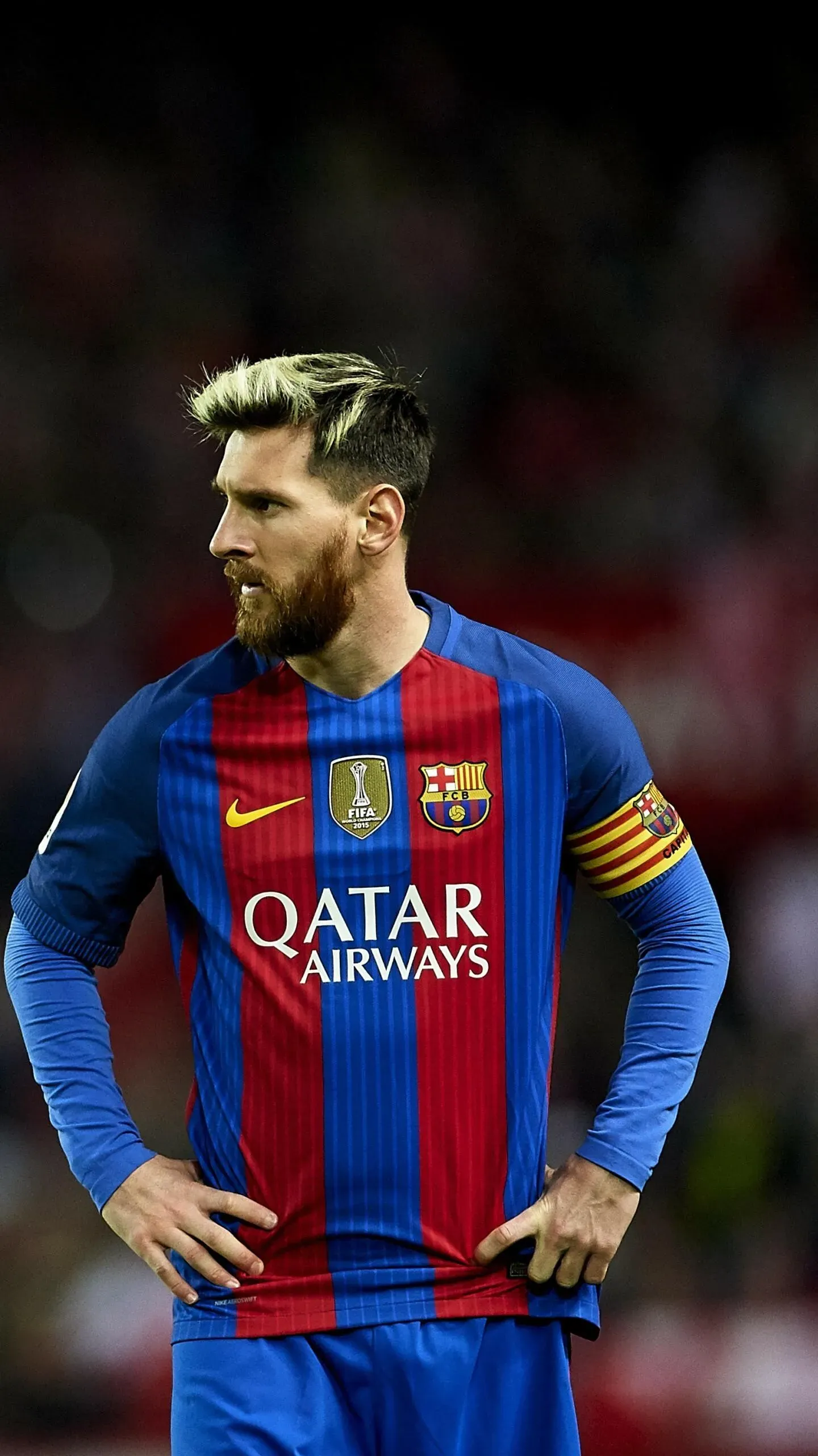 Fc Barcelona Captain Lionel Messi Iconic Look Free Wallpaper