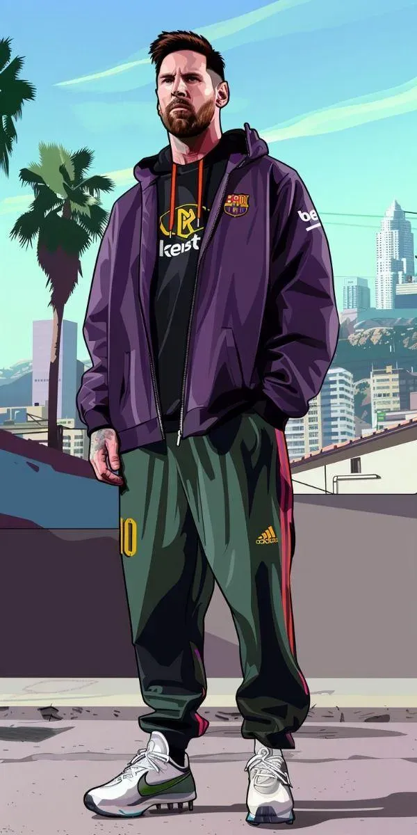 Gta Style Lionel Messi Artwork Free HD Mobile Wallpaper