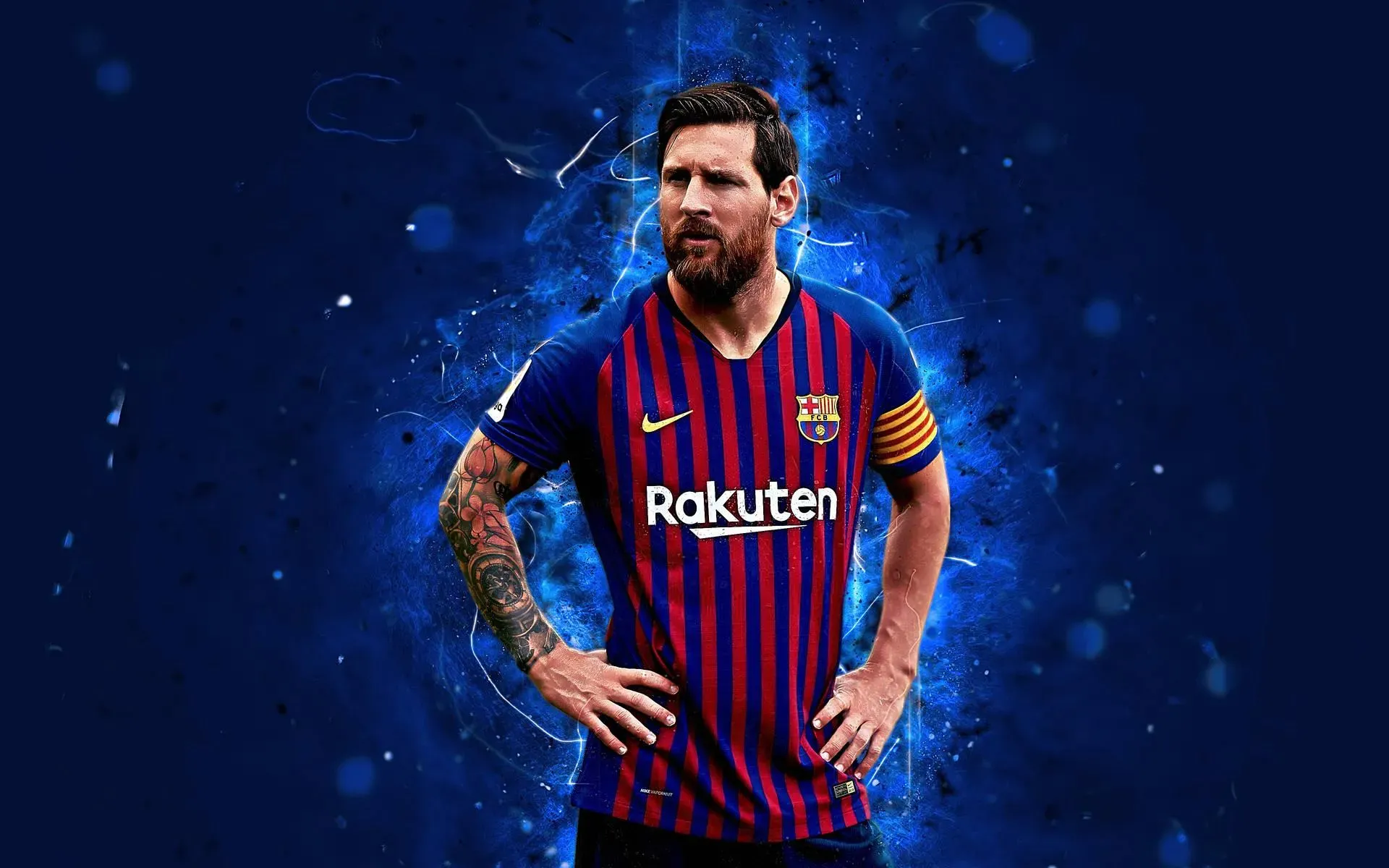 The Iconic Pose Of Messi With Blue Background HD Wallpaper