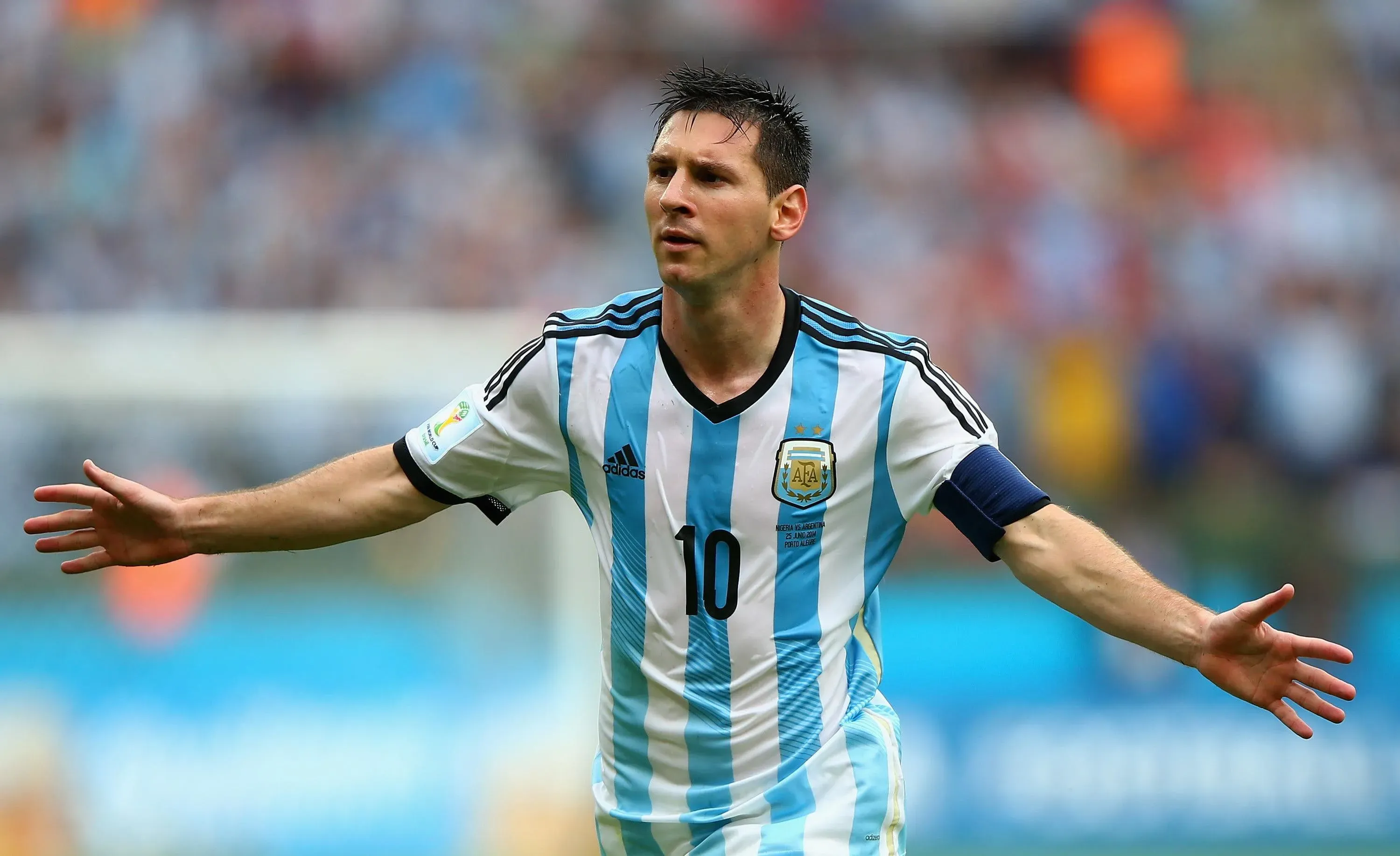 Lionel Messi In Argentina Jersey Celebration Hd Wallpaper