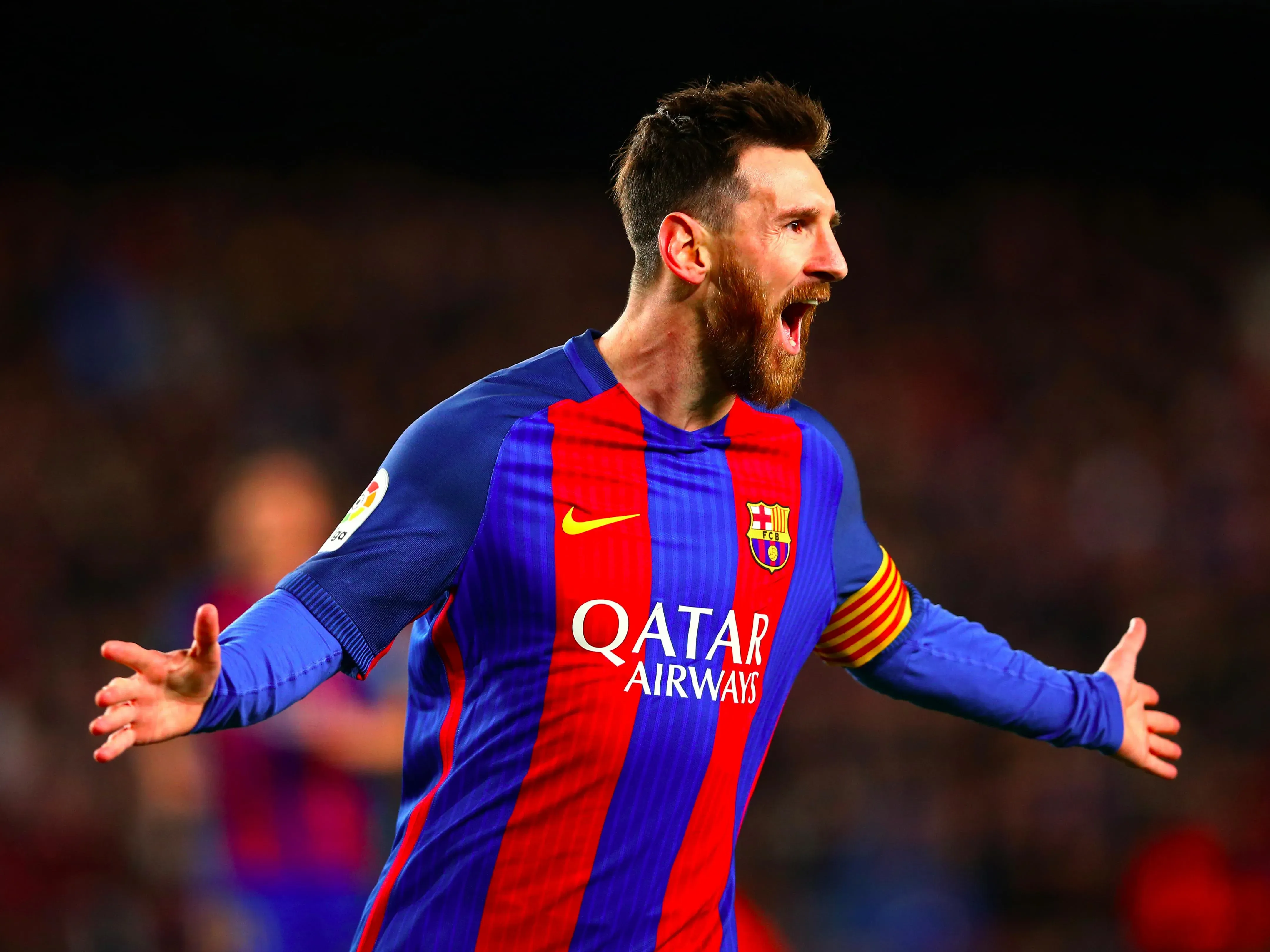 Lionel Messi Celebrates Goal For Fc Barcelona Iconic Image