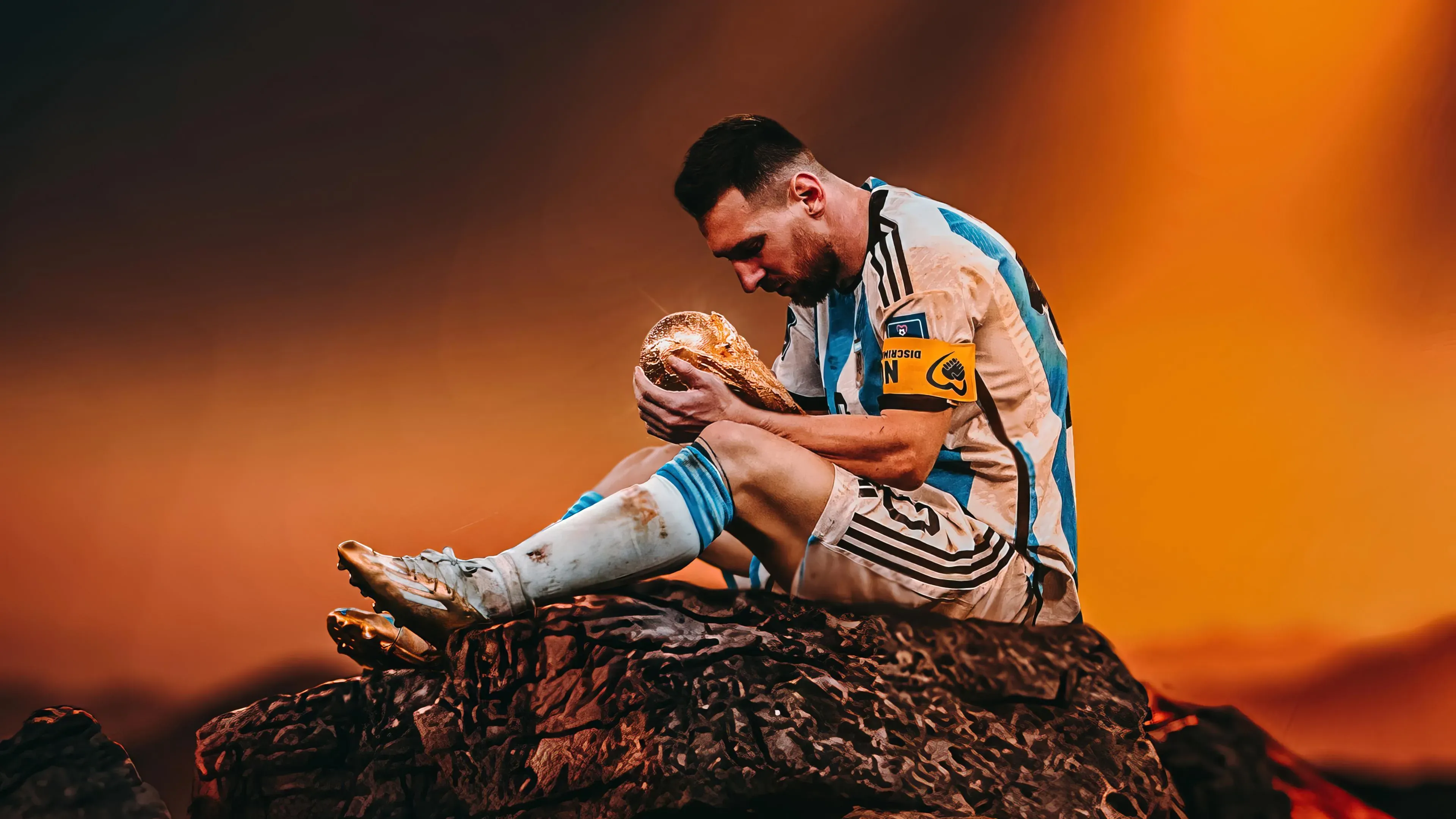 Lionel Messi Celebrating World Cup Victory Argentina Image