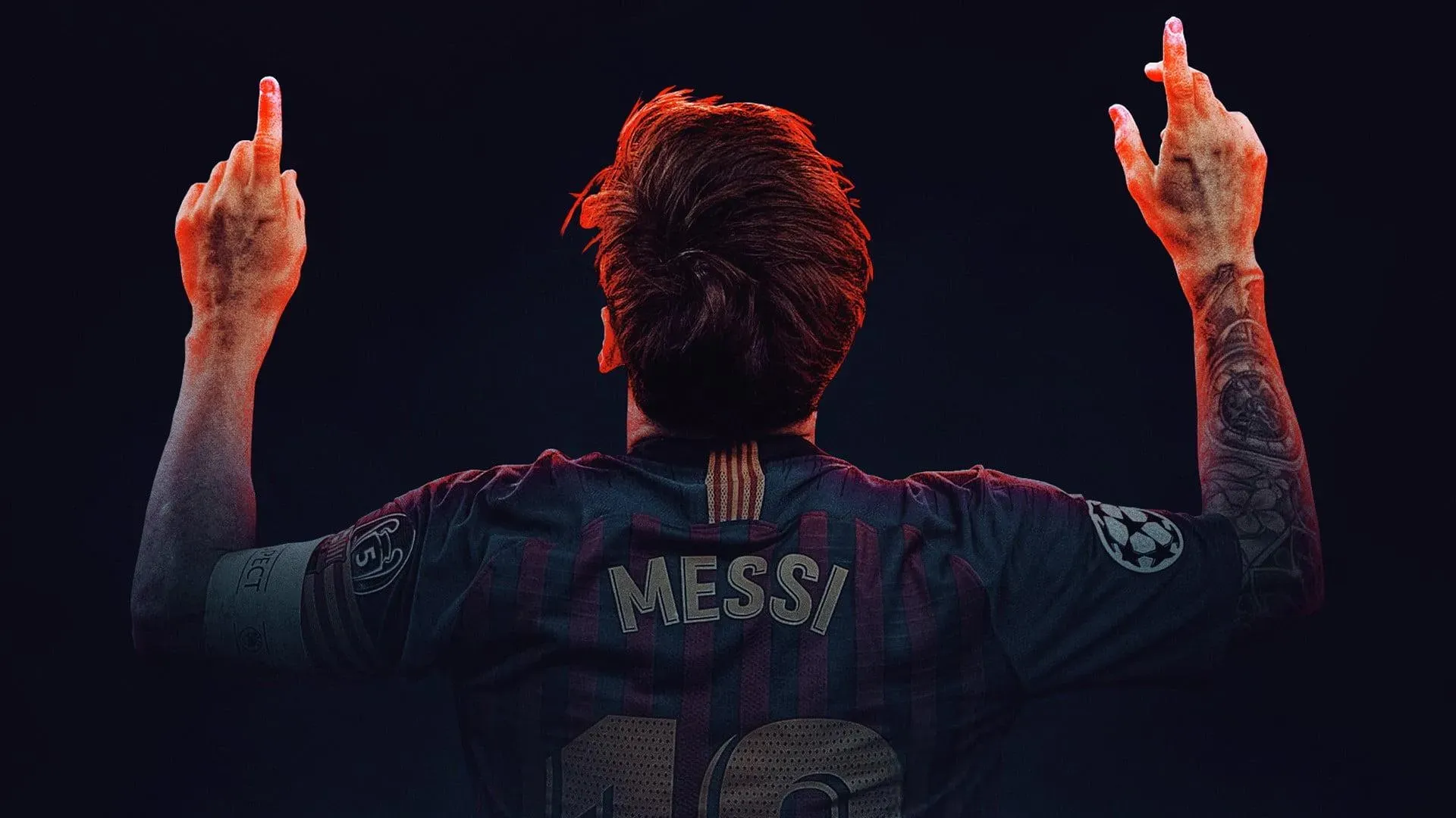 Lionel Messi Celebratory Pose With Dramatic Lighting