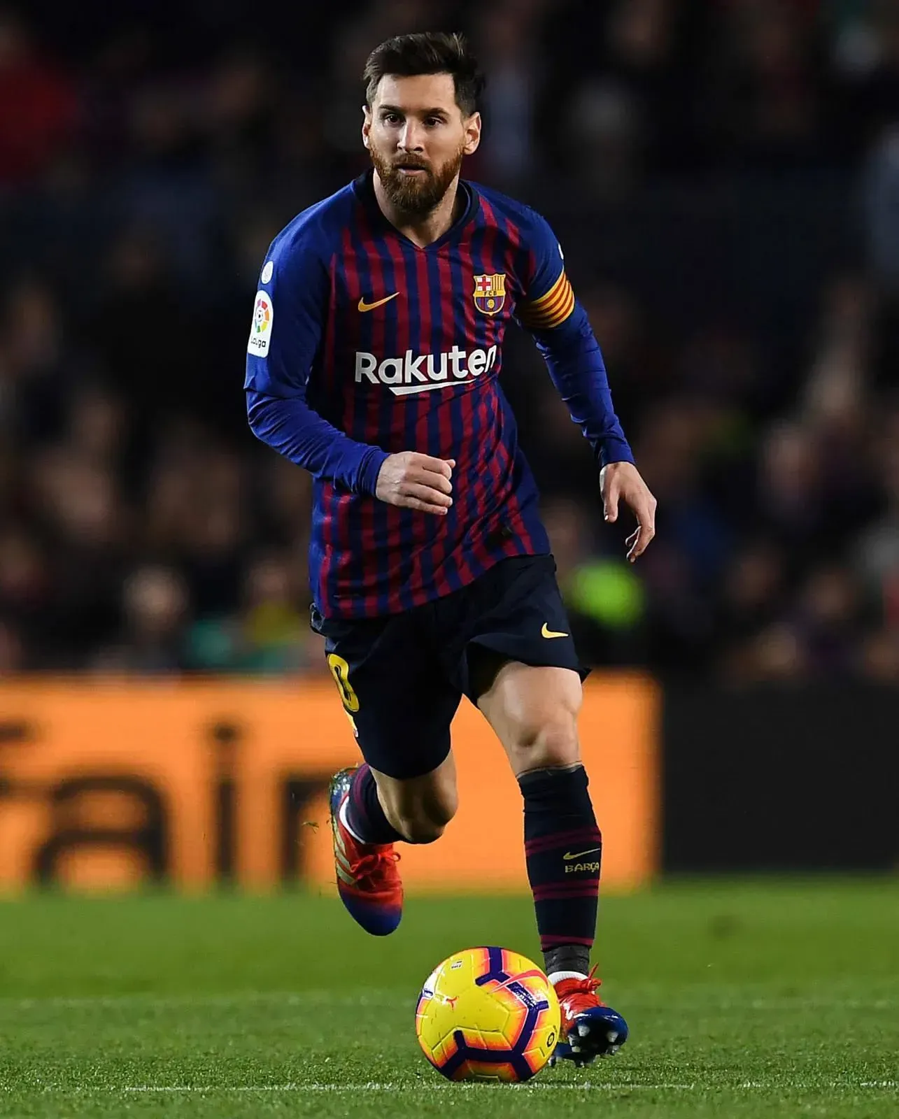 Lionel Messi Chasing Football Iconic Pose Free HD Wallpaper