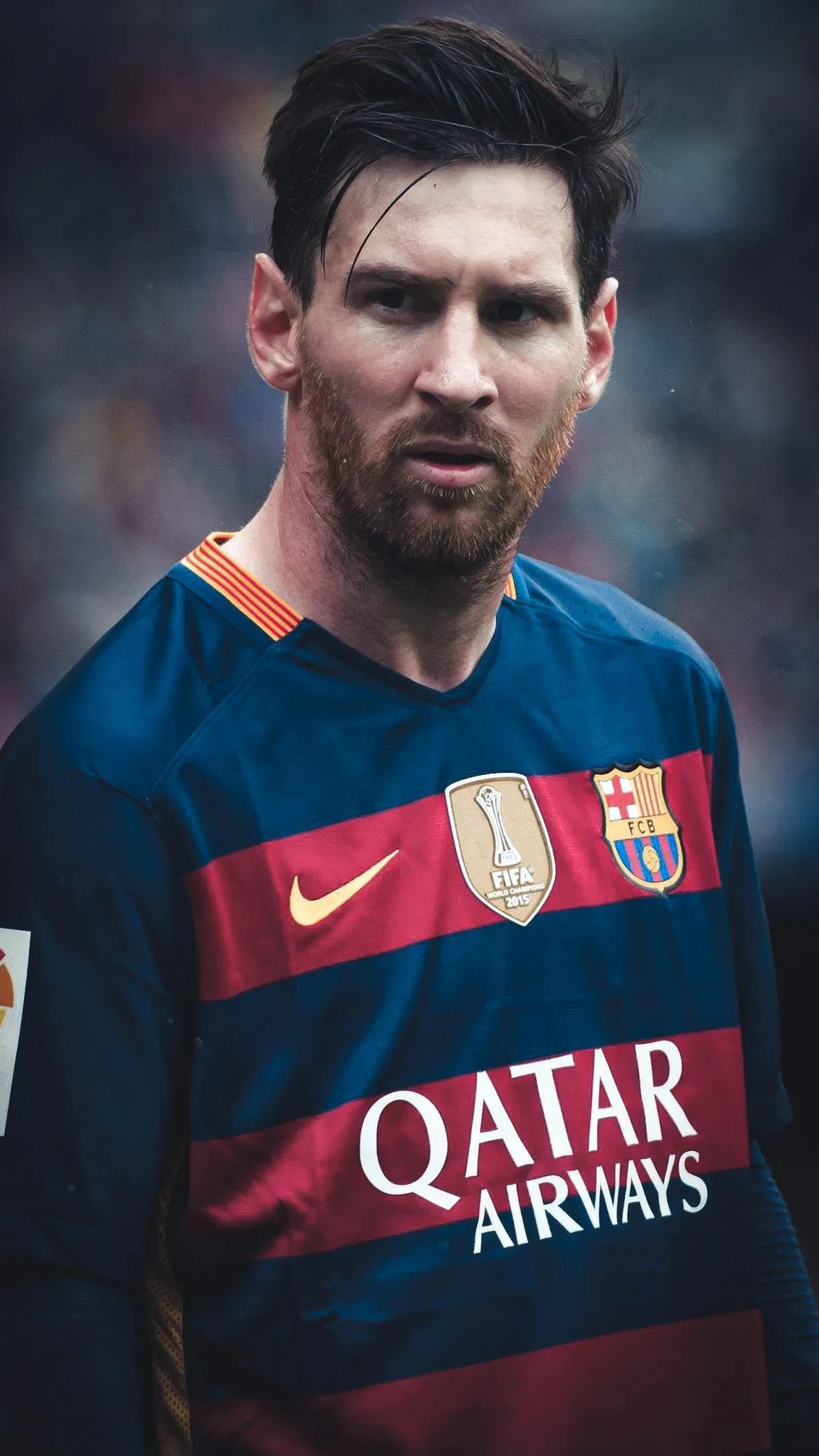Lionel Messi Intense Focus Fc Barcelona Close Up Wallpaper