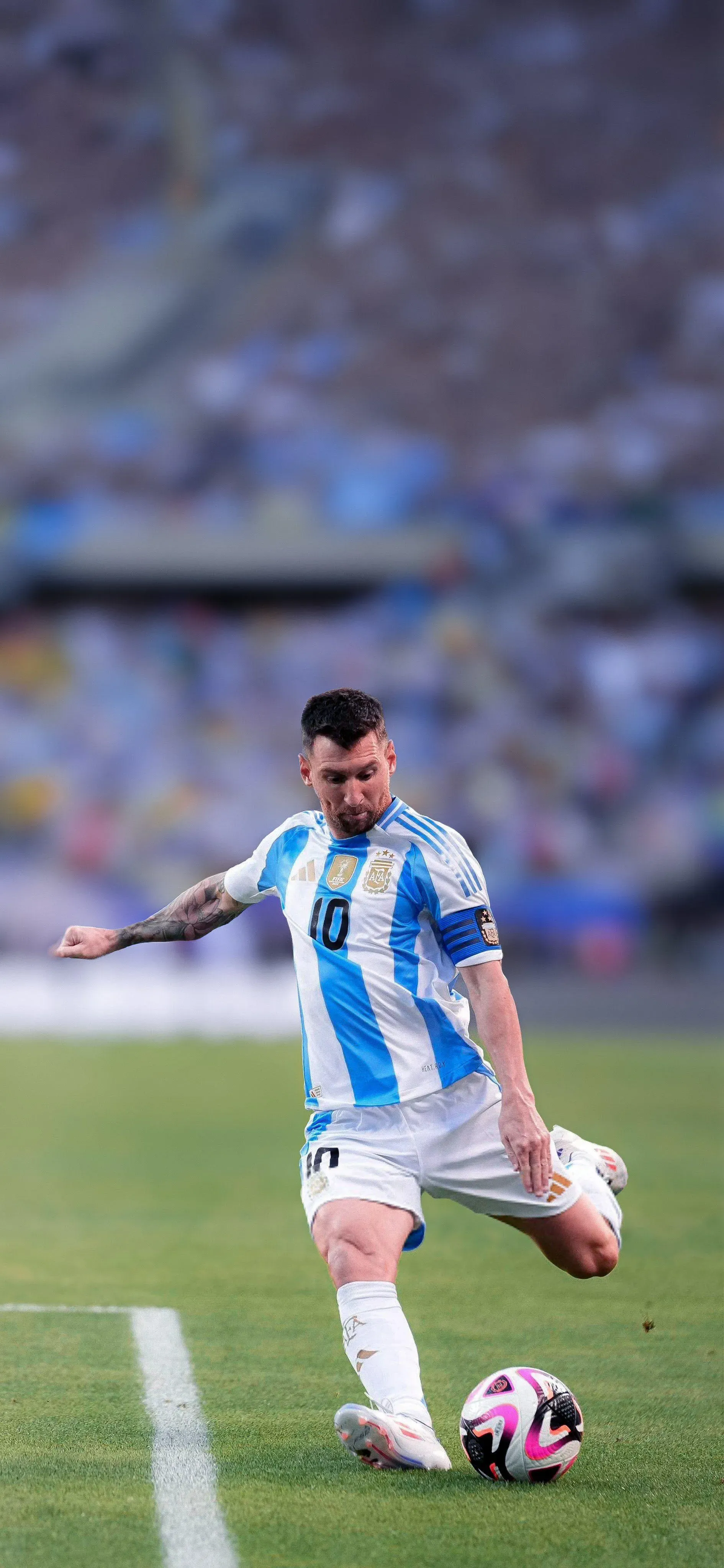 Lionel Messi Kicking Football Stunning Wallpaper For Mobile