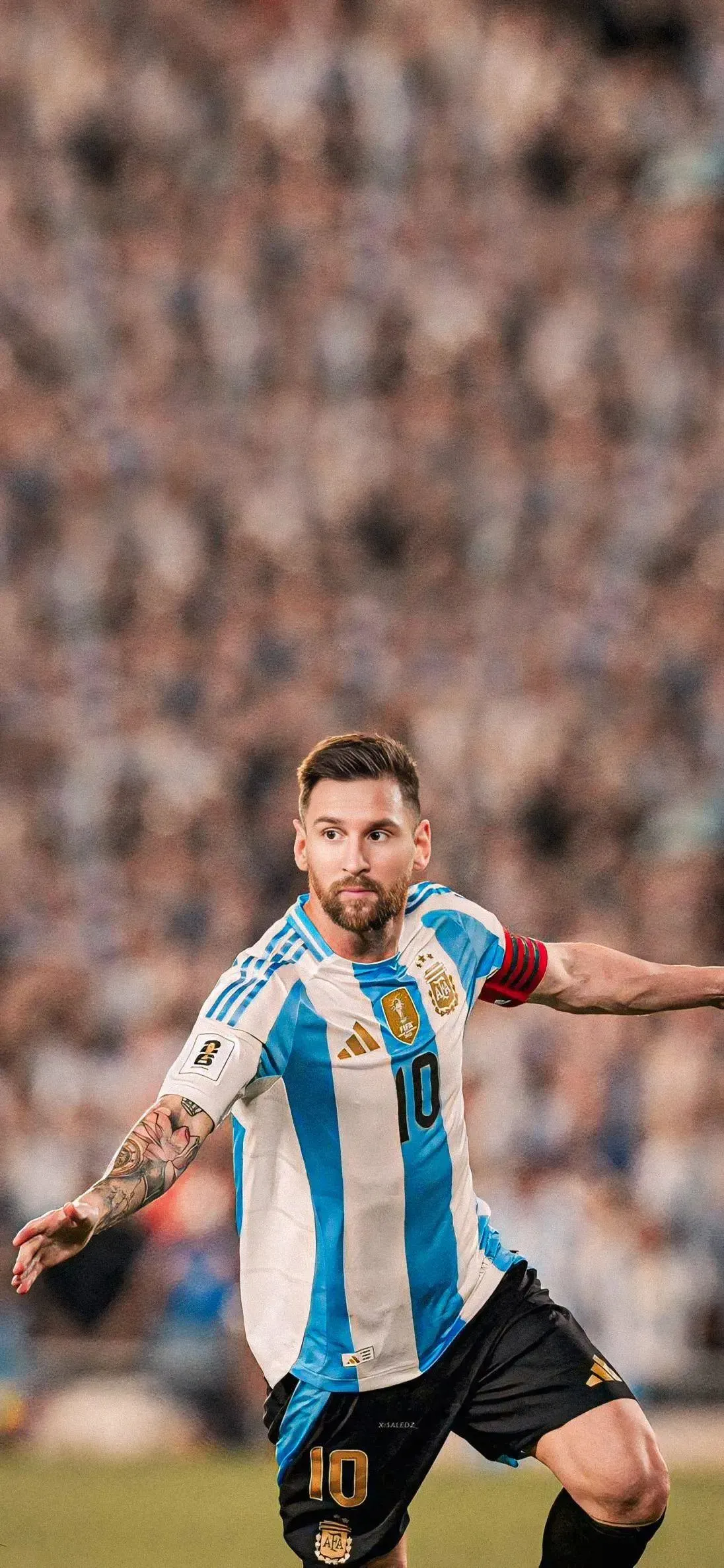 Lionel Messi Powerfully Shoots A Football At The Goal Post