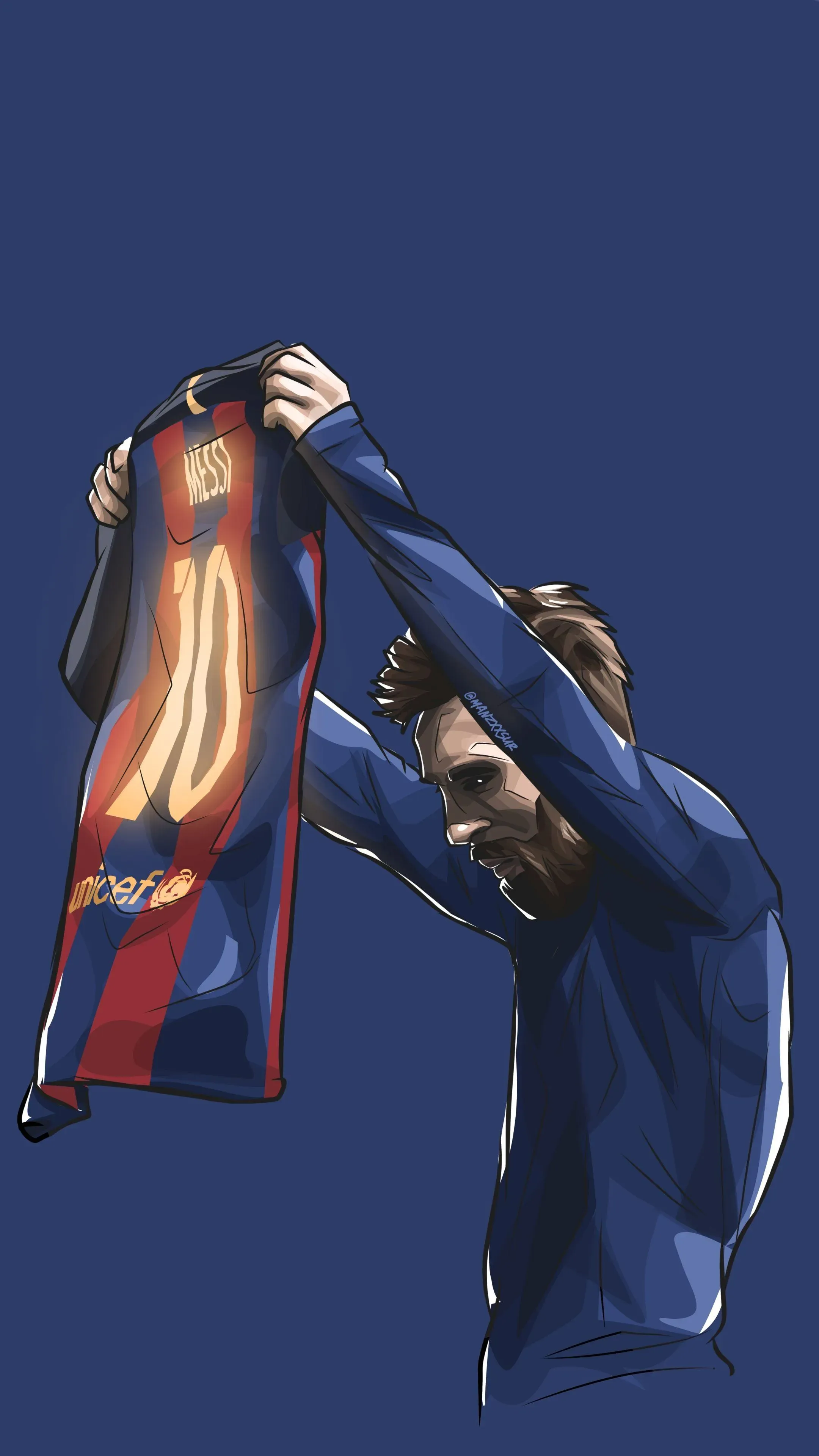 Messi With His Barcelona Jersey Artwork Mobile Wallpaper