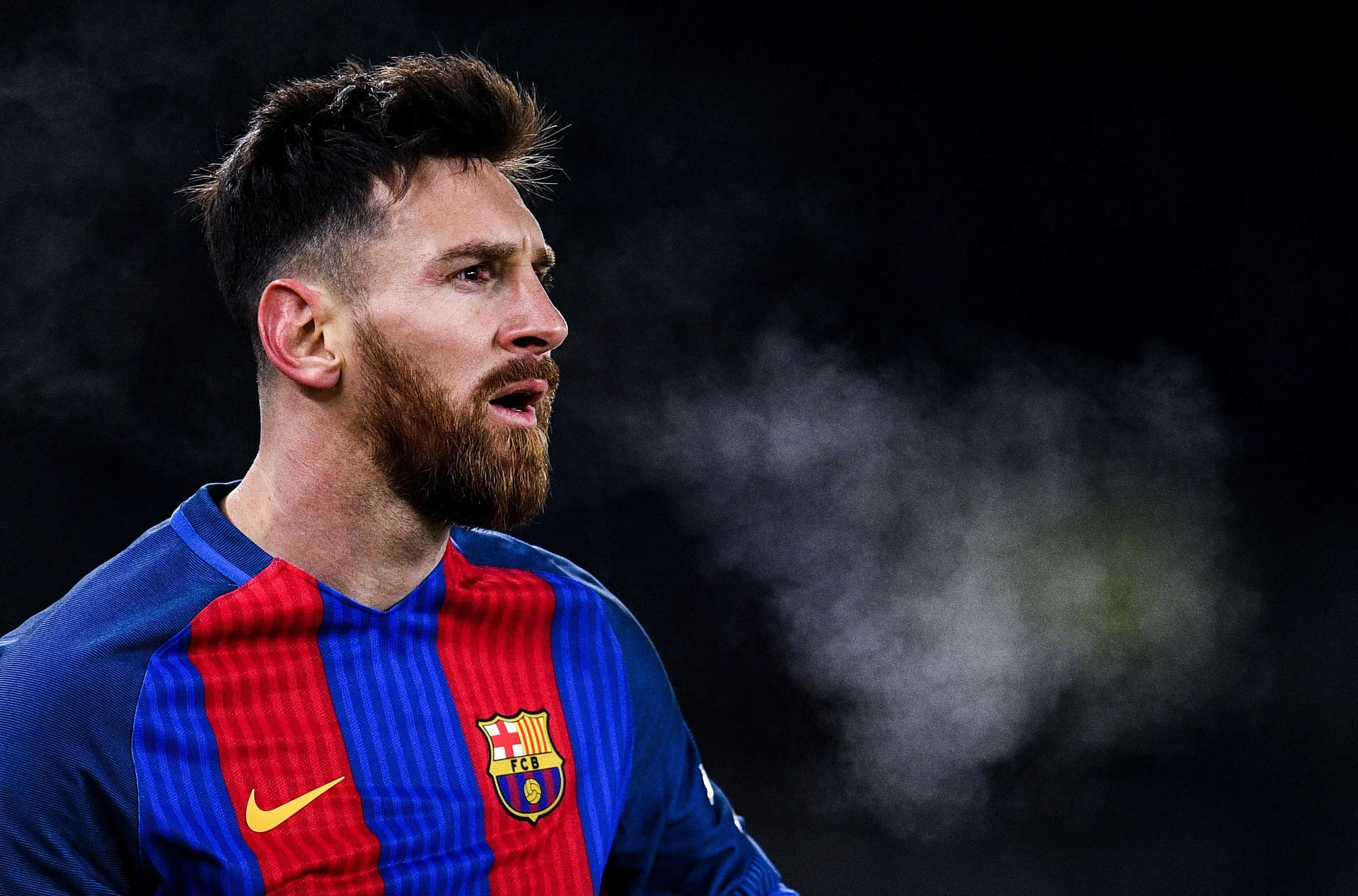Messi In Barcelona Jersey Intense Moment on Cold Match Day