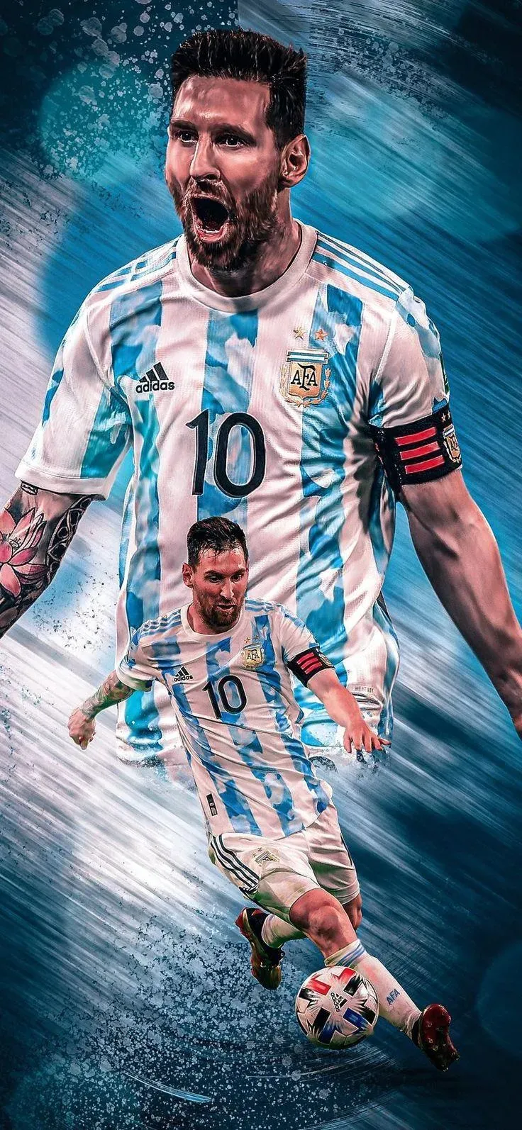Messi Celebrating And Chasing Football Free Mobile Wallpaper