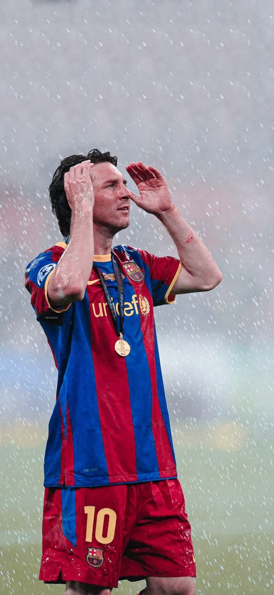 Messi In Ground With Rain Mobile Wallpaper Free Download