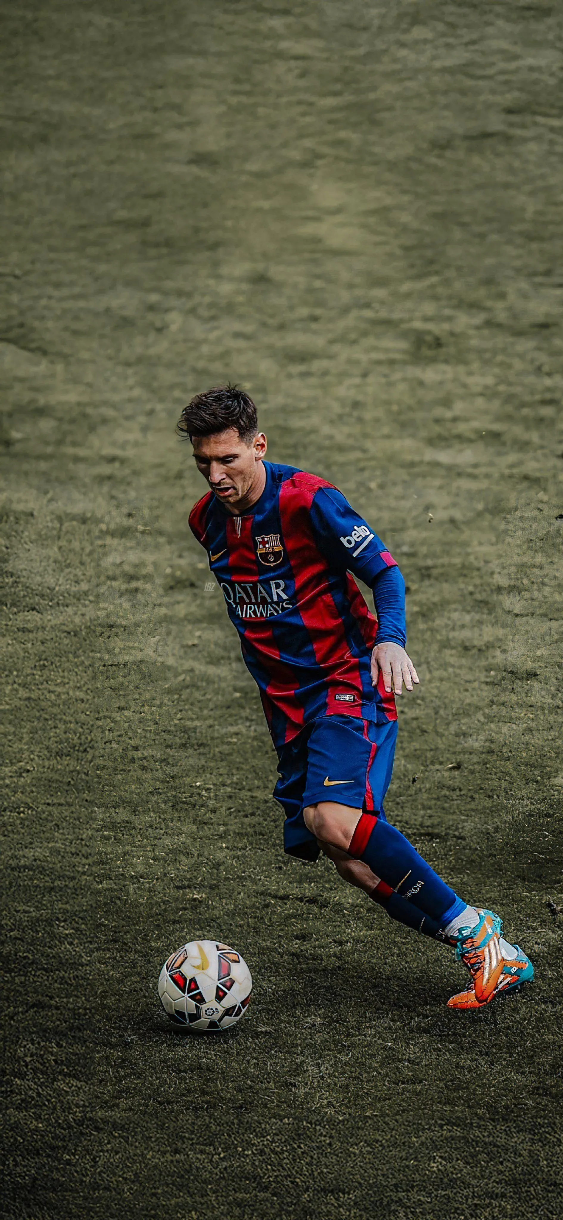Messi Shoots The Football At The Goal Post Free Wallpaper