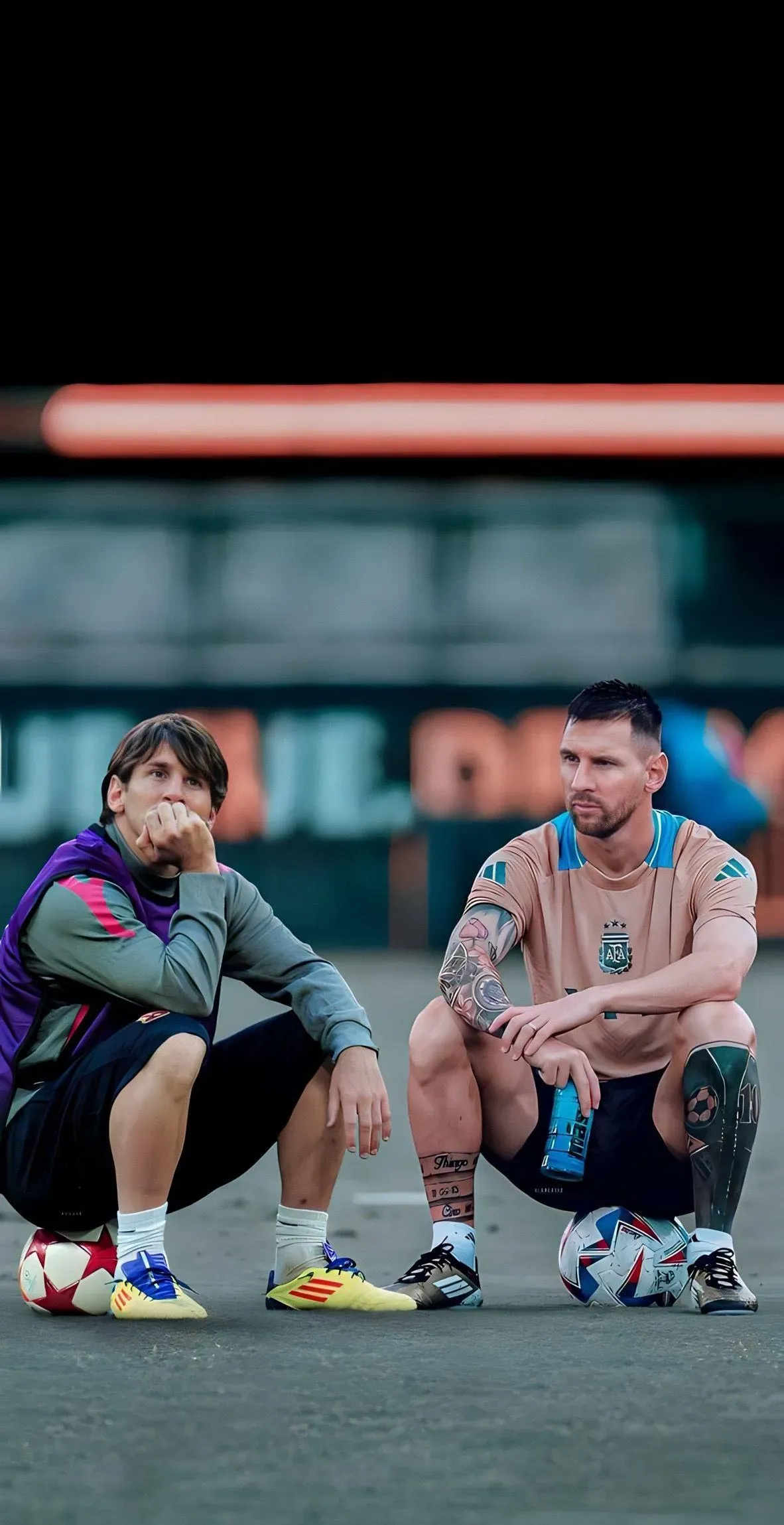 Two Messi's Sitting on Football Aesthetic Wallpaper For Free