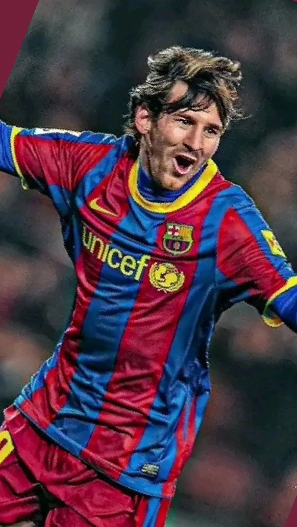 Young Messi In The Barcelona Uniform Celebrating The Goal