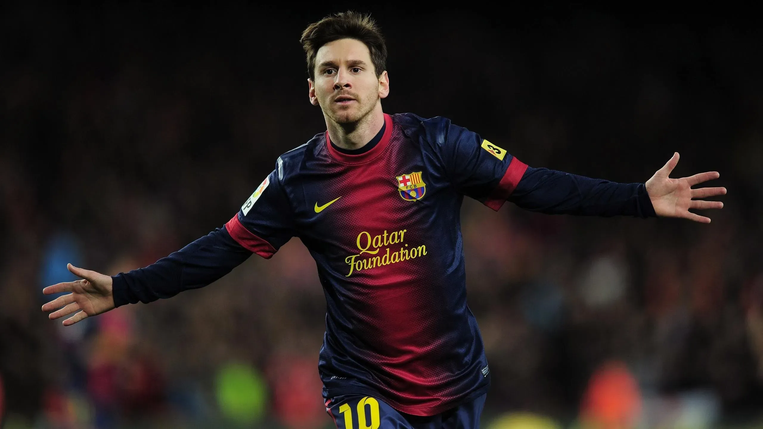 Young Messi With Iconic Celebration Wallpaper Free Download