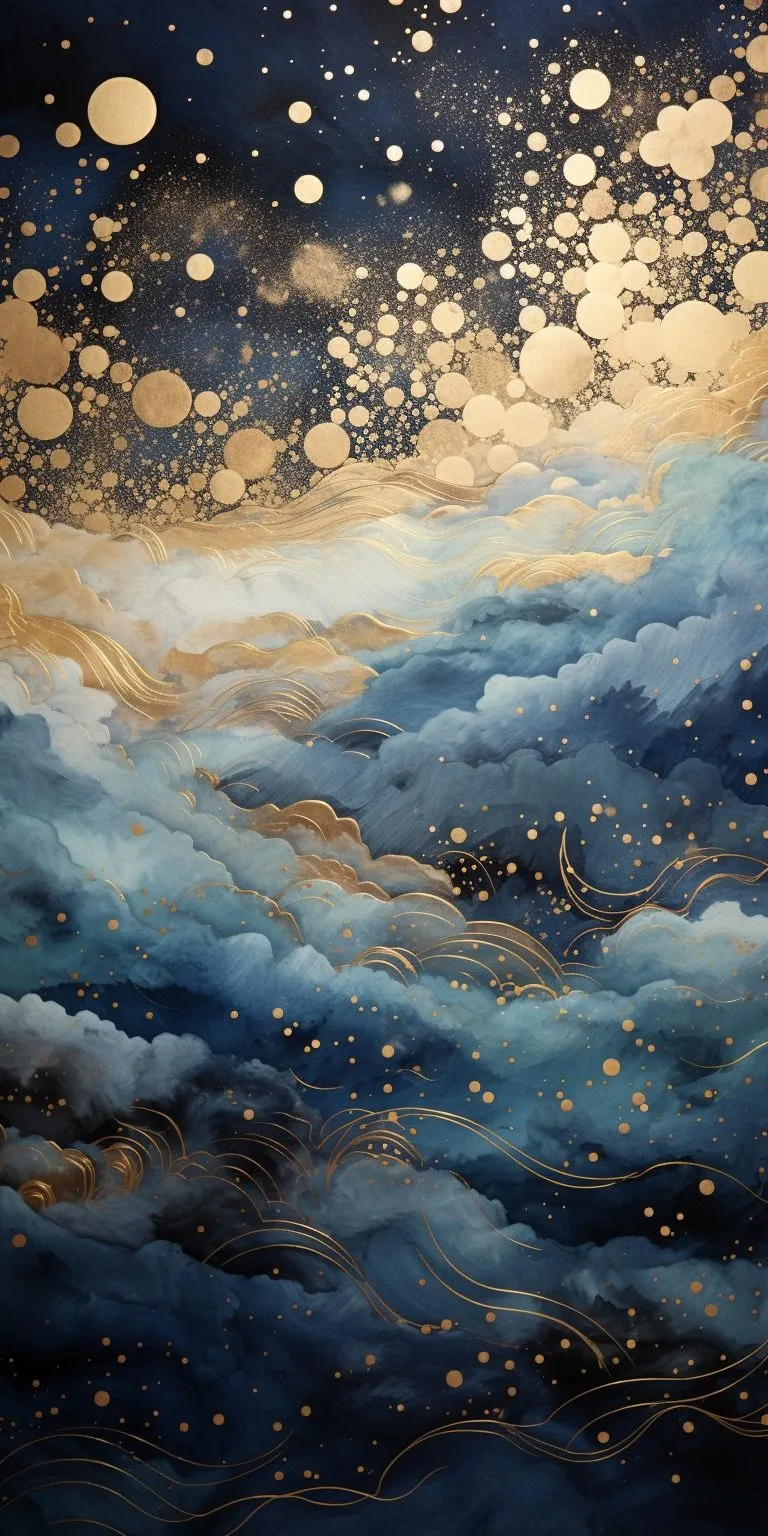 Abstract Cloud Art with Blue and Gold Swirling Colors