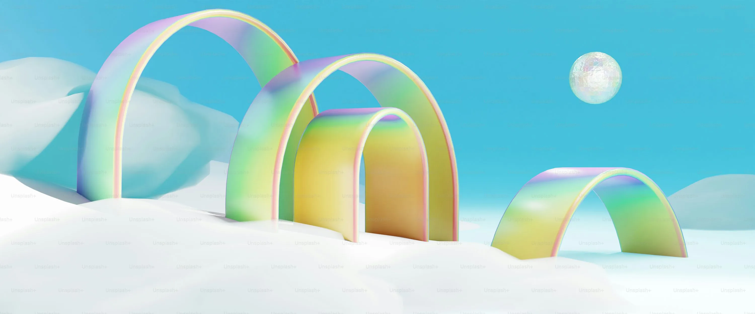 Abstract Colorful Cloud Shapes in a Minimal Sky Scene