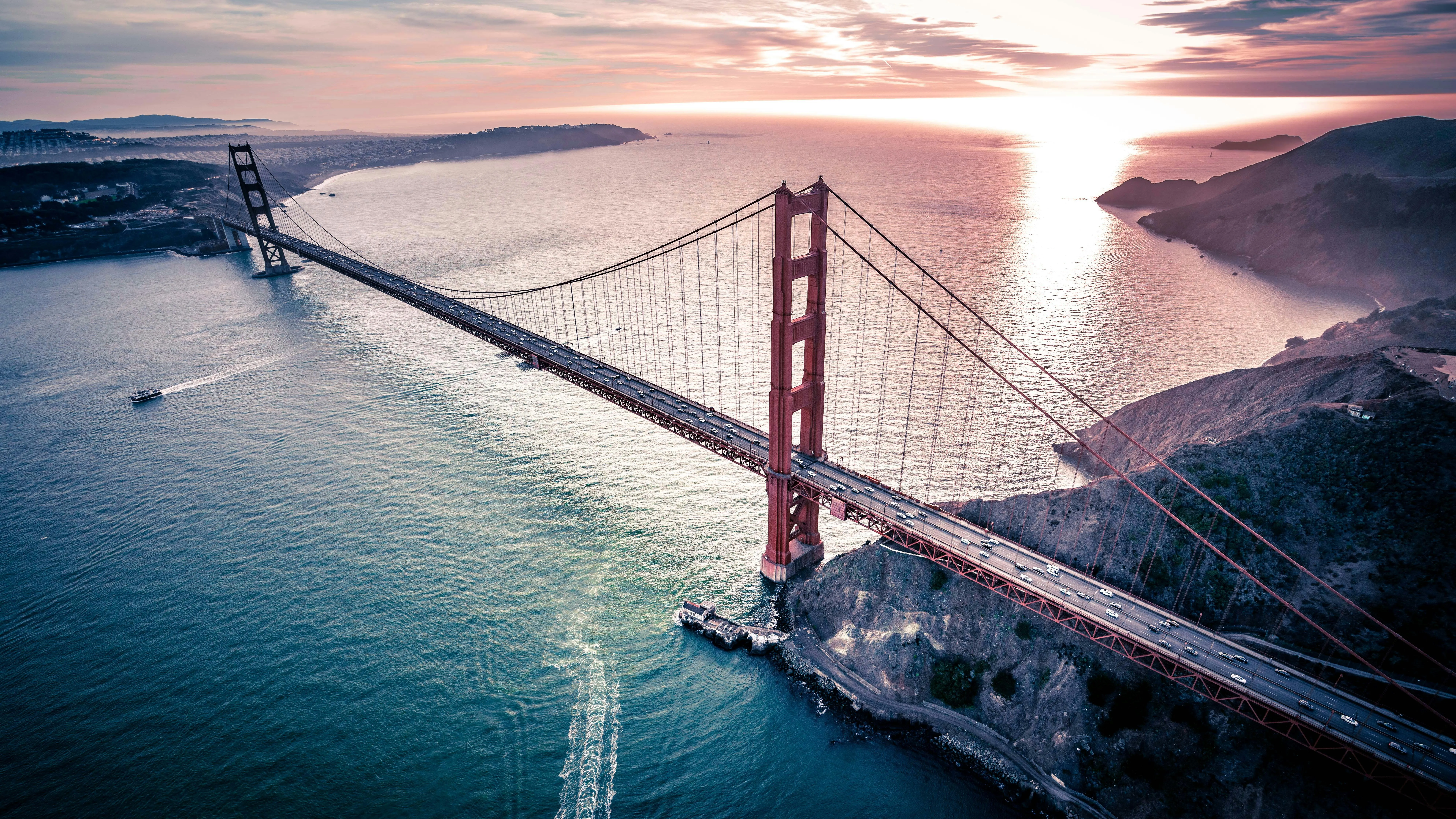 Aerial View of Golden Gate Bridge at Sunset Wallpaper